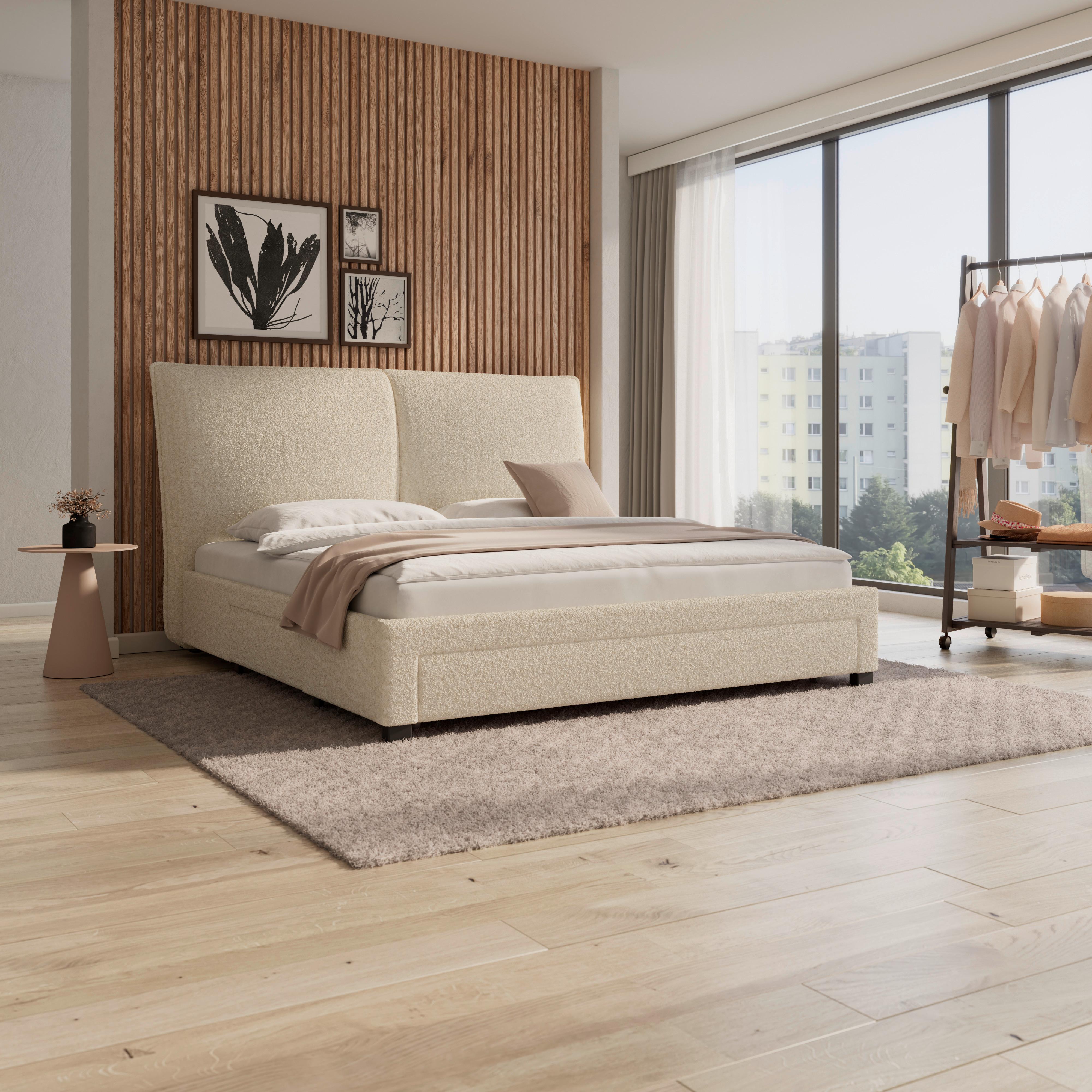 Polsterbett Elli ca. 180x200 cm Elfenbein - Hellbraun/Elfenbein, MODERN, Holz/Holzwerkstoff (180/200cm) - Bessagi Home