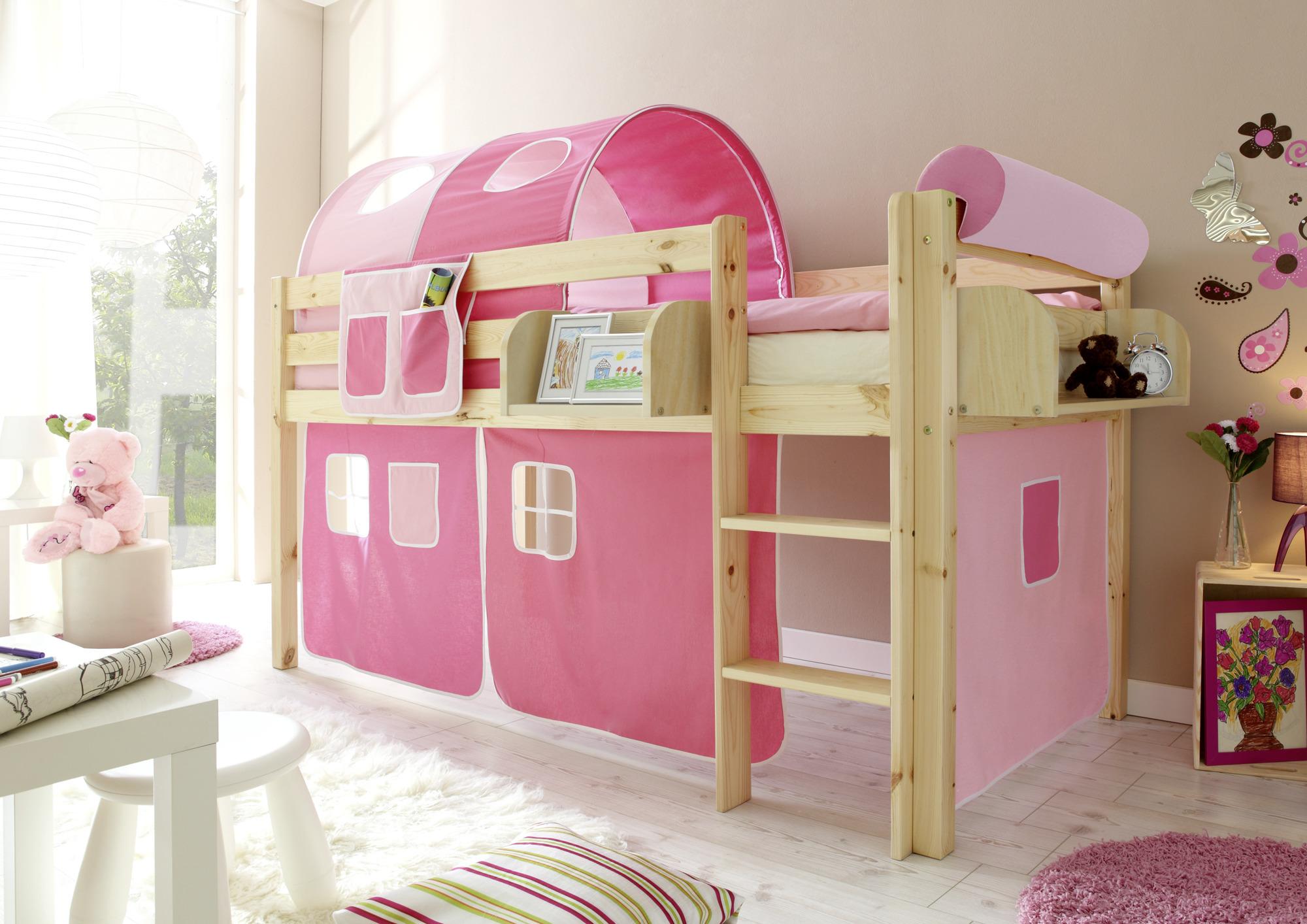 Spielbett Holz Malte ca. 90x200 cm Rosa - Pink/Naturfarben, Natur, Holz (90/200cm) - MID.YOU