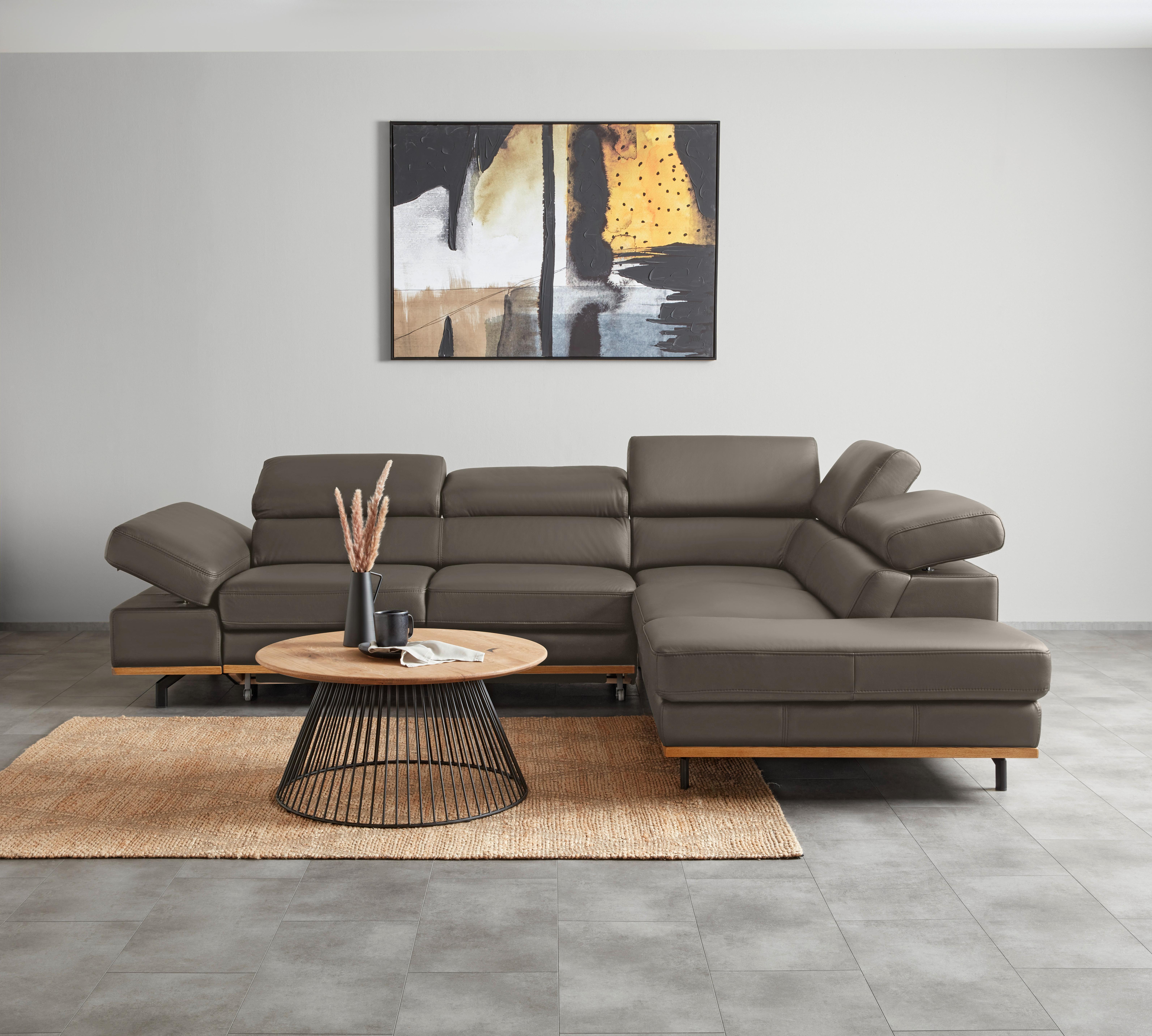 Wohnlandschaft Carmen rechts Dunkelgrau - Dunkelgrau/Schwarz, MODERN, Leder/Holz (292/72/226cm) - Premium Living