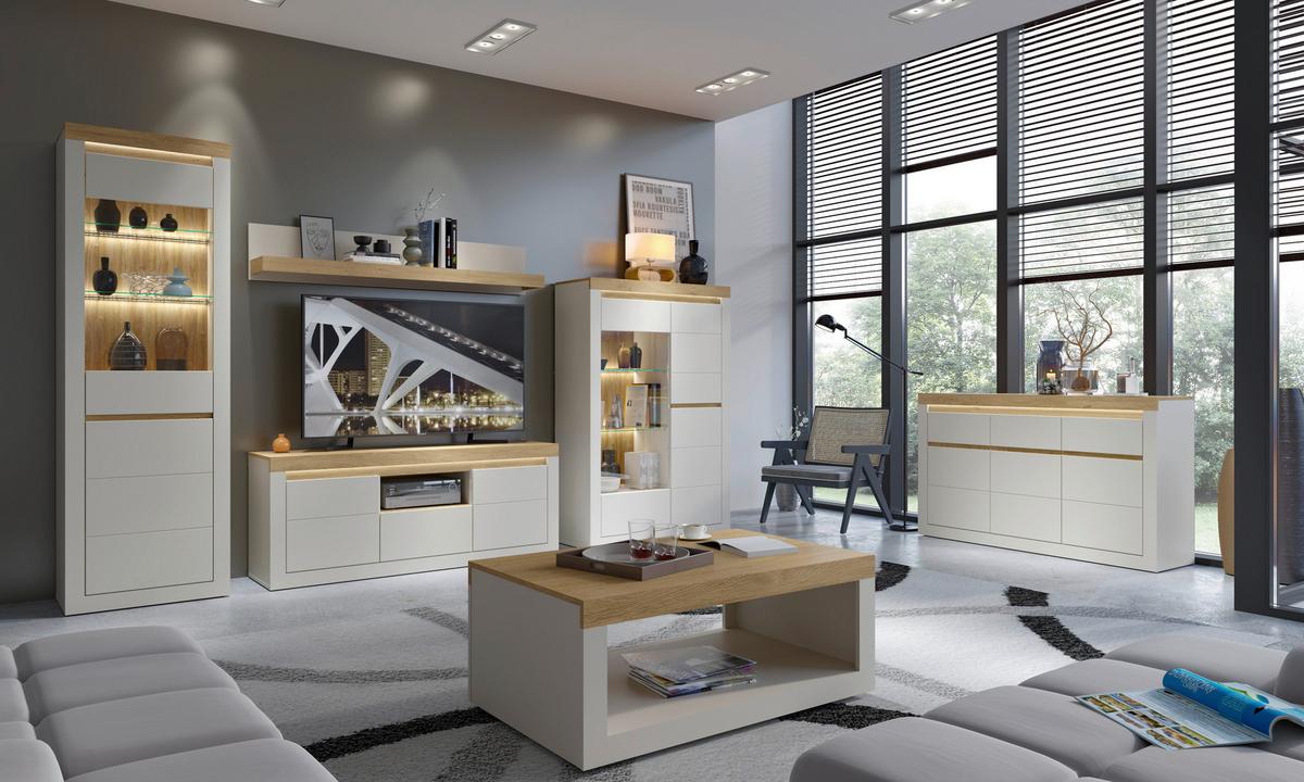 Zidna Polica Naxxar - kašmir/boje hrasta, Trend, drvni materijal (154,1/28/24,8cm) - Modern Living