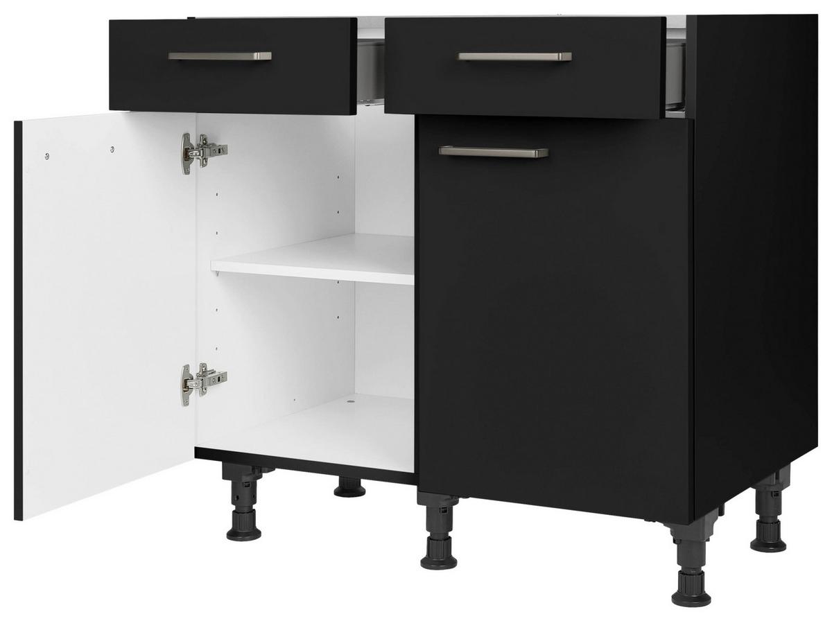 Schubkastenunterschrank Touch Schwarz - Edelstahlfarben/Schwarz, MODERN, Holzwerkstoff/Metall (90/87/56cm) - Nobilia
