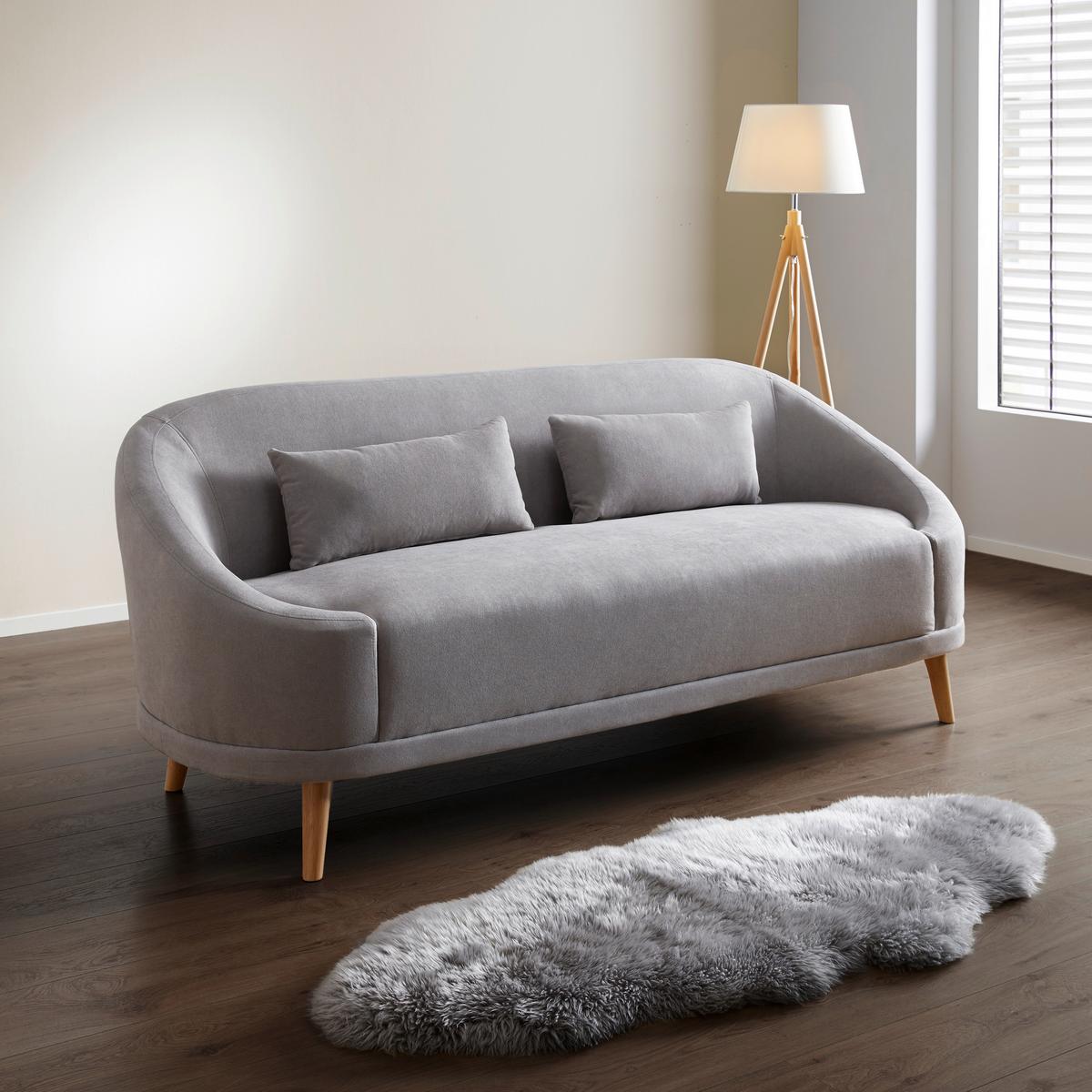 Sofa Jannike Grau Velours - Grau, Modern, Holz/Textil (207/84/80cm) - Bessagi Home