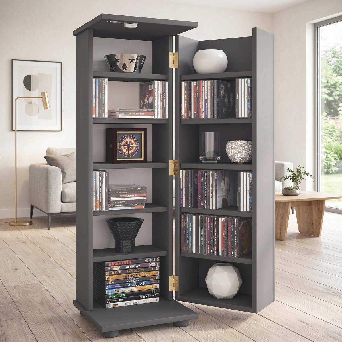 CD-Regal Engalo L Anthrazit - Anthrazit/Schwarz, Design, Holzwerkstoff/Kunststoff (31/93/31cm) - MID.YOU