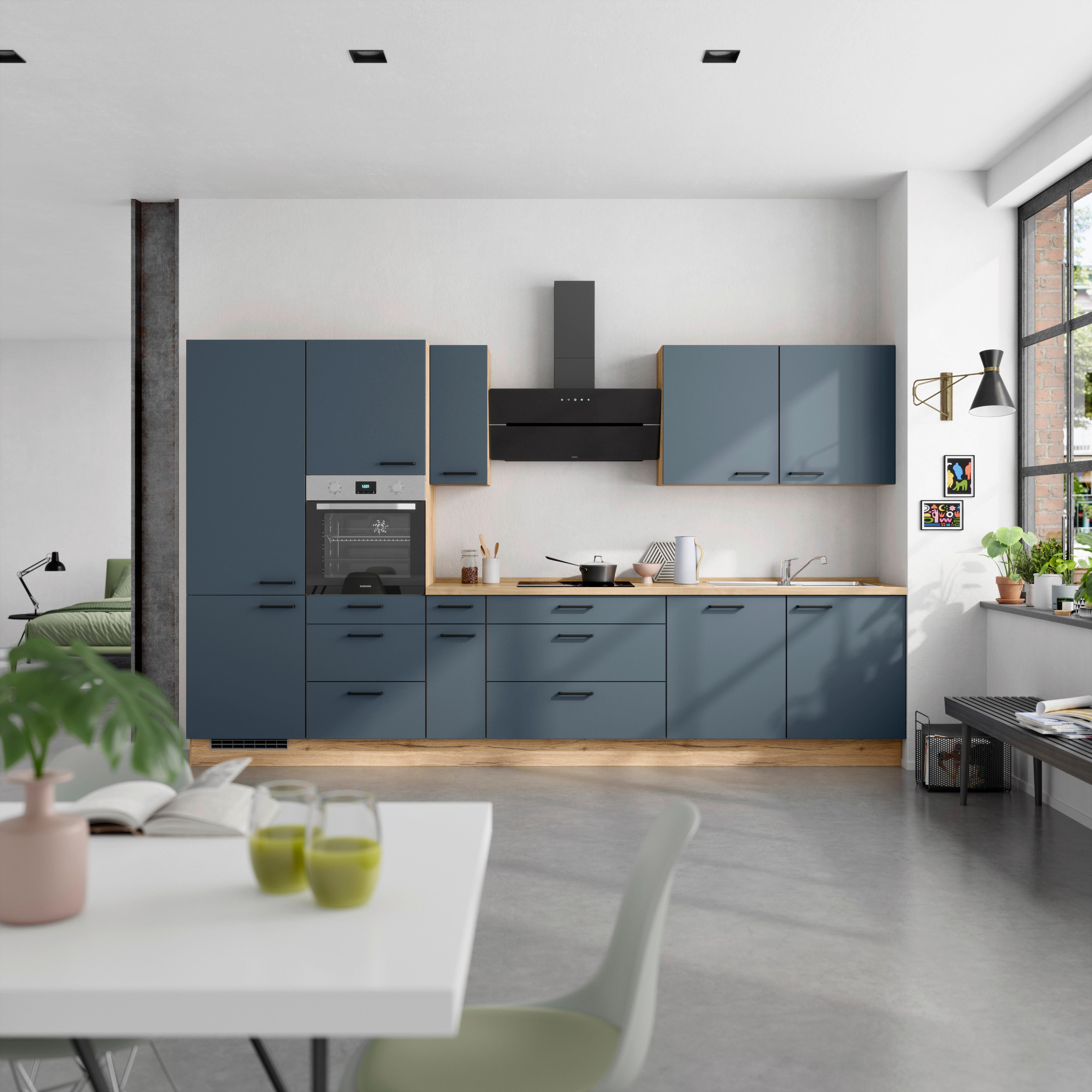 Küchenblock Easytouch High m. Geräten Dunkelblau - Eichefarben/Schwarz, MODERN, Holzwerkstoff/Metall (360cm) - Nobilia