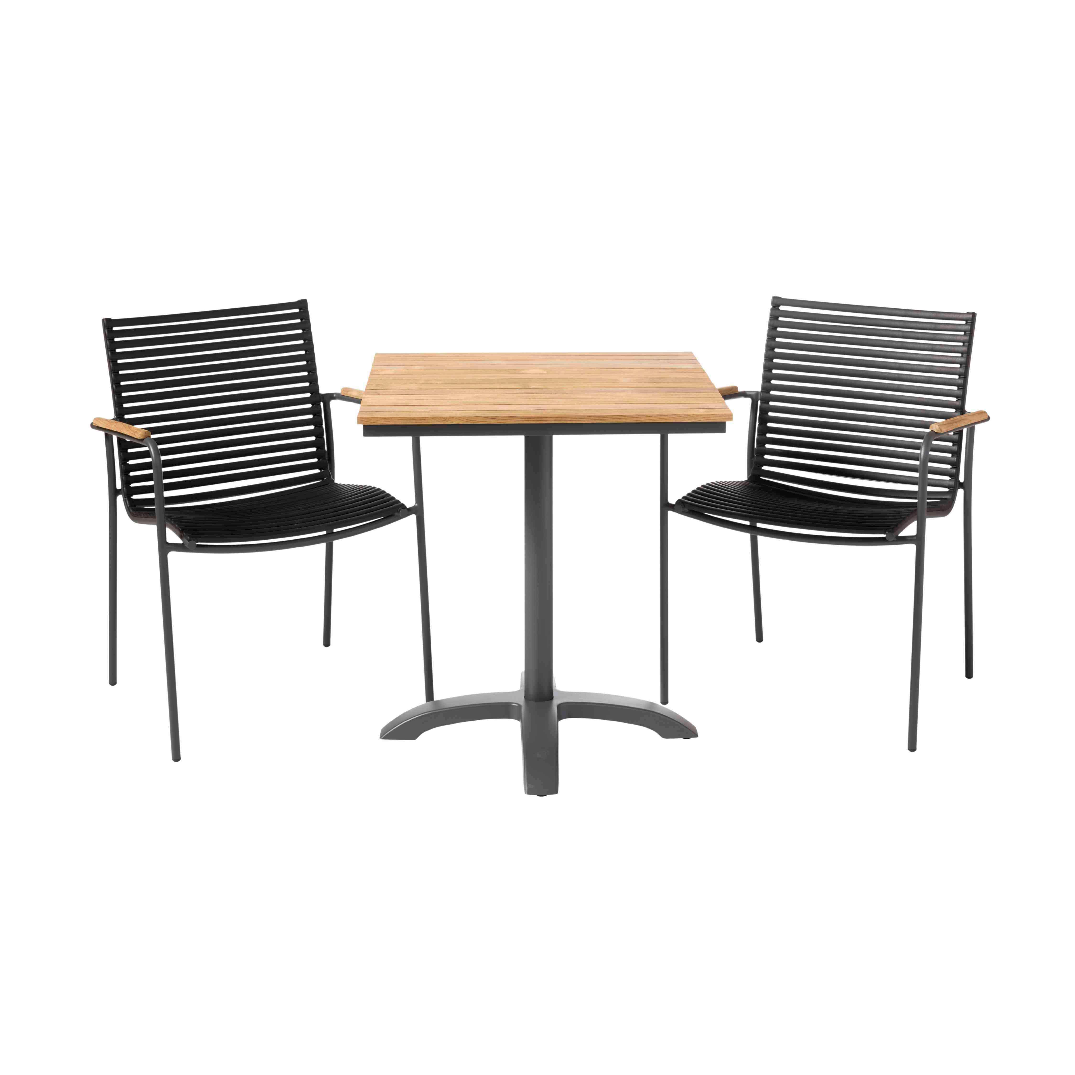 Balkon-Set Mood Cafe Anthrazit/Teak 3er-Set - Anthrazit/Schwarz, Natur, Holz/Kunststoff (105/74/70cm) - Gardenson