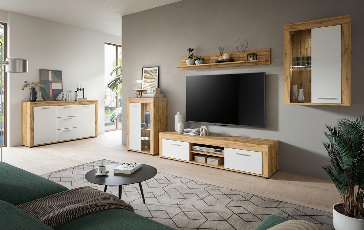 Vitrina Jam - bijela/srebrne boje, Design, staklo/drvni materijal (86/60/35cm) - Modern Living