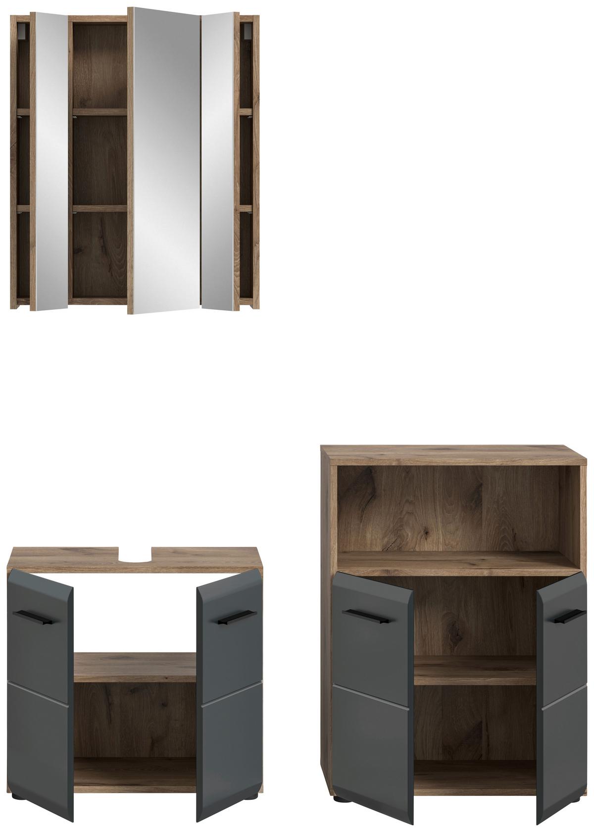 Badezimmer Ice 3-tlg. Schwarz/Eiche dunkel - Eiche dunkel/Schwarz, Basics, Holzwerkstoff/Kunststoff (120cm) - MID.YOU