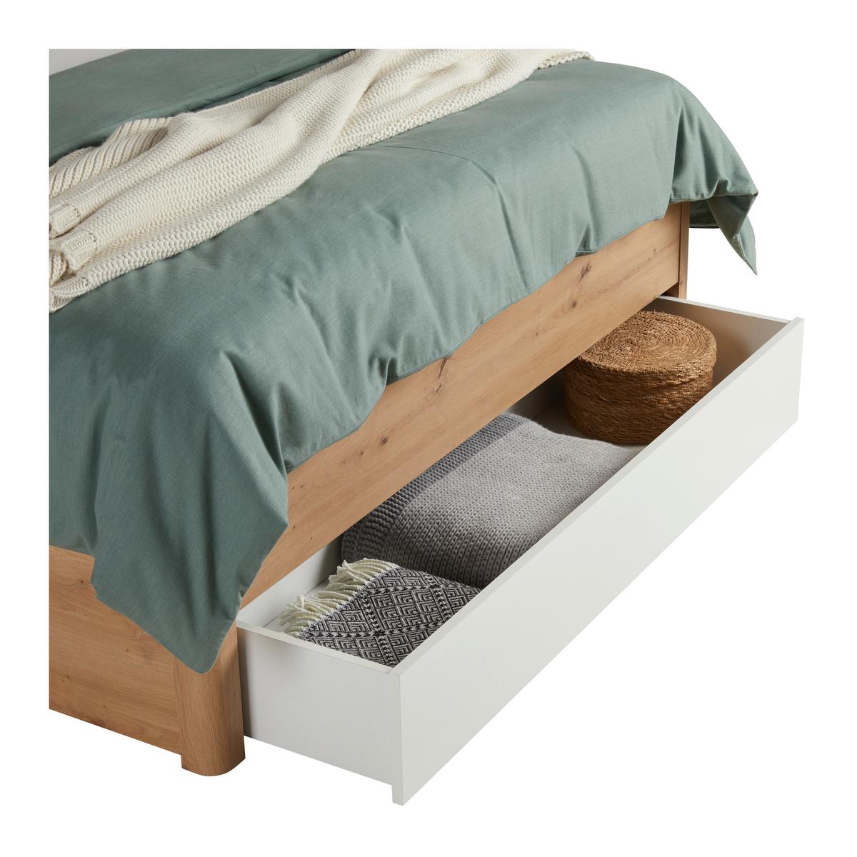 Stauraumbett in Weiß/Eiche Artisan - Weiß/Eiche Artisan, KONVENTIONELL, Holzwerkstoff (140/200cm) - Mömax