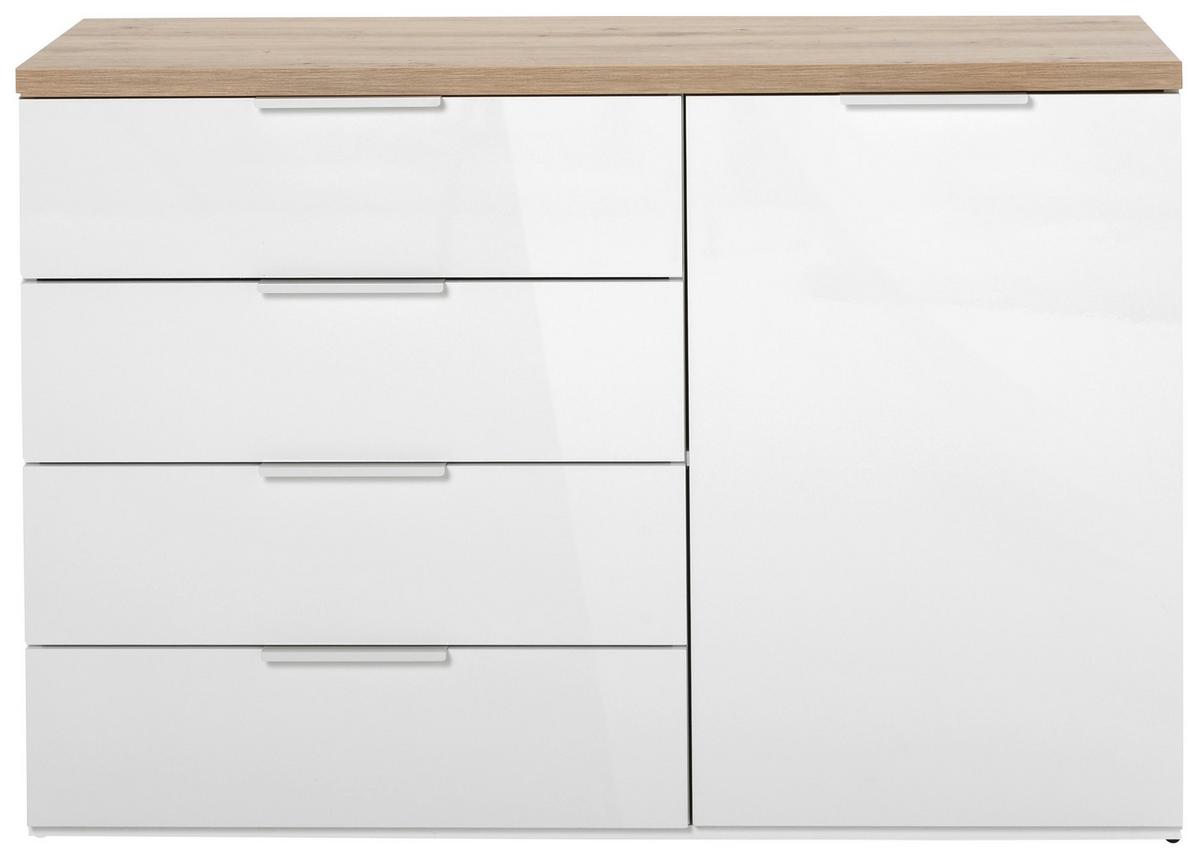 KOMODA MUNDI - biały wysoki połysk/biały, Basics, materiał drewnopochodny/tworzywo sztuczne (120/83/44cm) - Carryhome