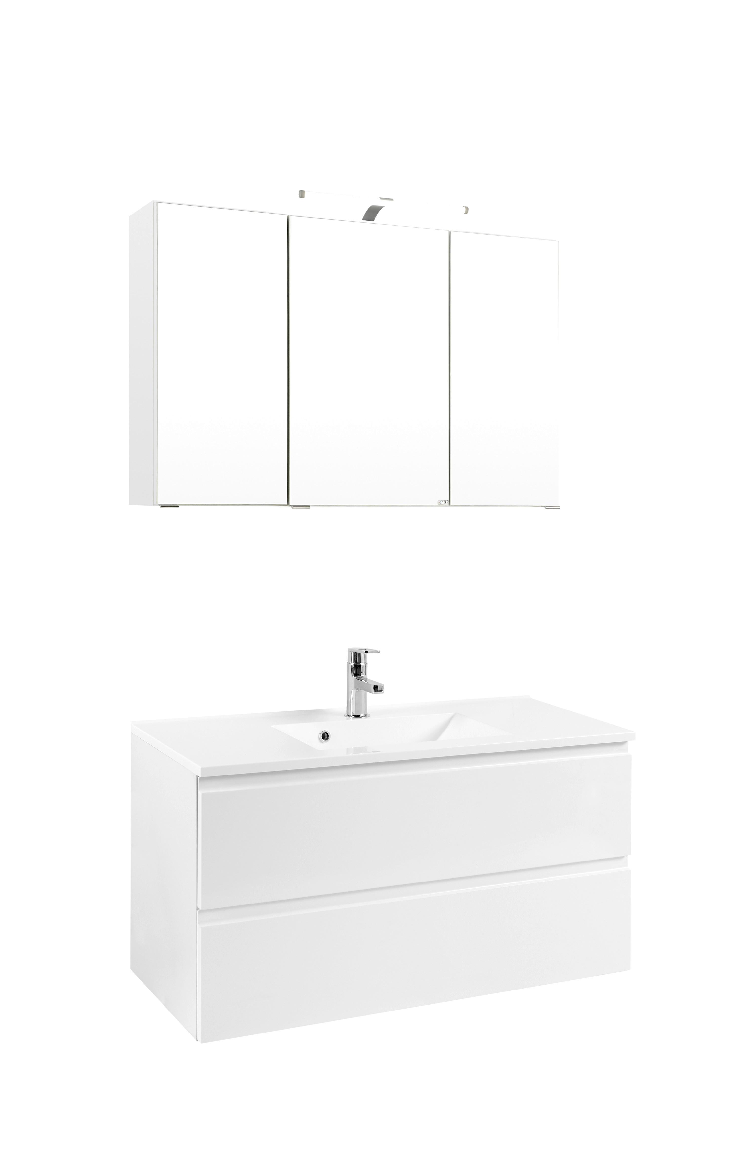 Badezimmer Cardiff ca. 100 cm Weiß mit LED - Weiß, Design, Holzwerkstoff (100cm) - Held