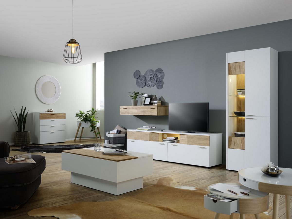 Vitrine aus Eiche Massiv - Weiss/Edelstahlfarben, Modern, Holz/Holzwerkstoff (73/201/40cm) - Premium Living