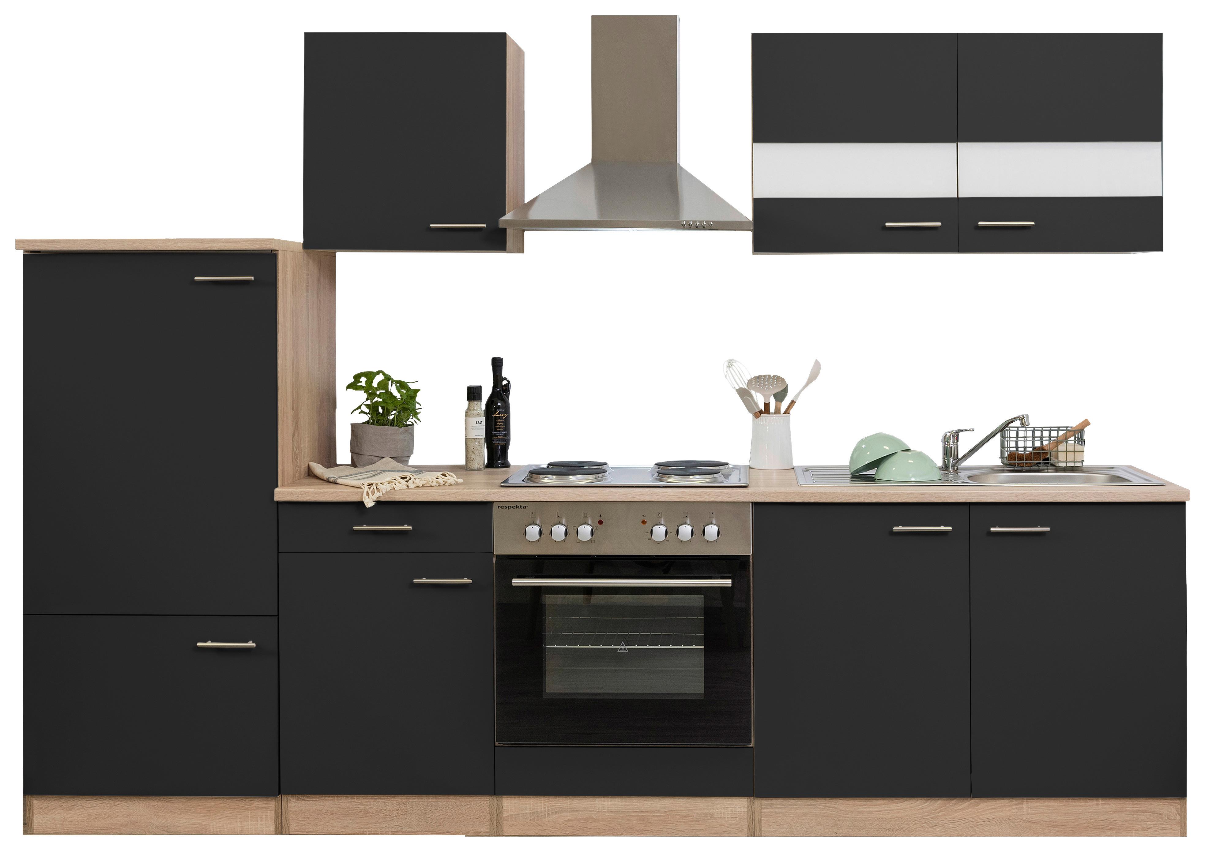Küchenleerblock LBKB270ESS Schwarz/Eiche ca. 270 cm - Edelstahlfarben/Eichefarben, Basics, Holzwerkstoff/Metall (270/200/60cm) - Respekta