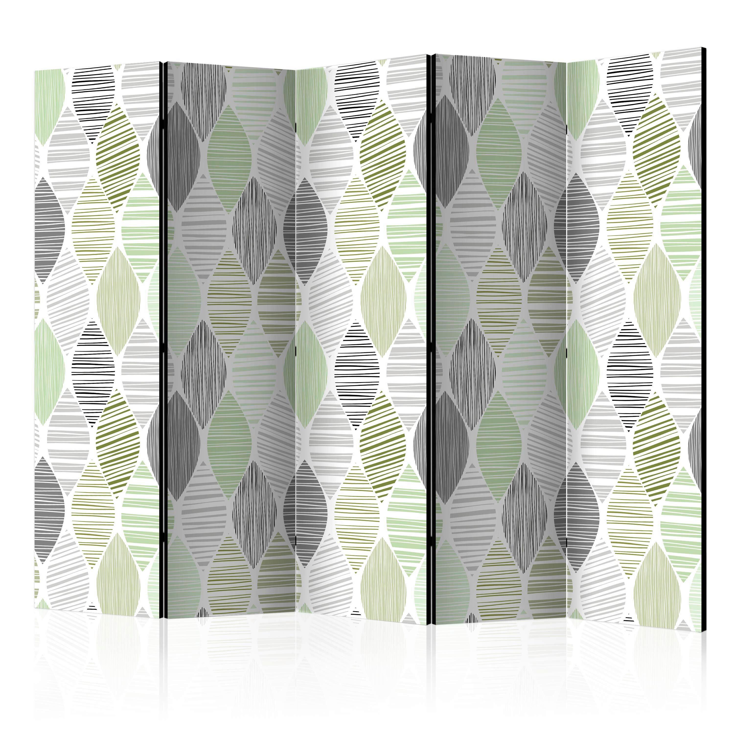 Paravan Green Tears I, 5-Delni, Dvostranski - zelena/svetlo siva, Basics, tekstil/les (225/172/3cm) - artgeist