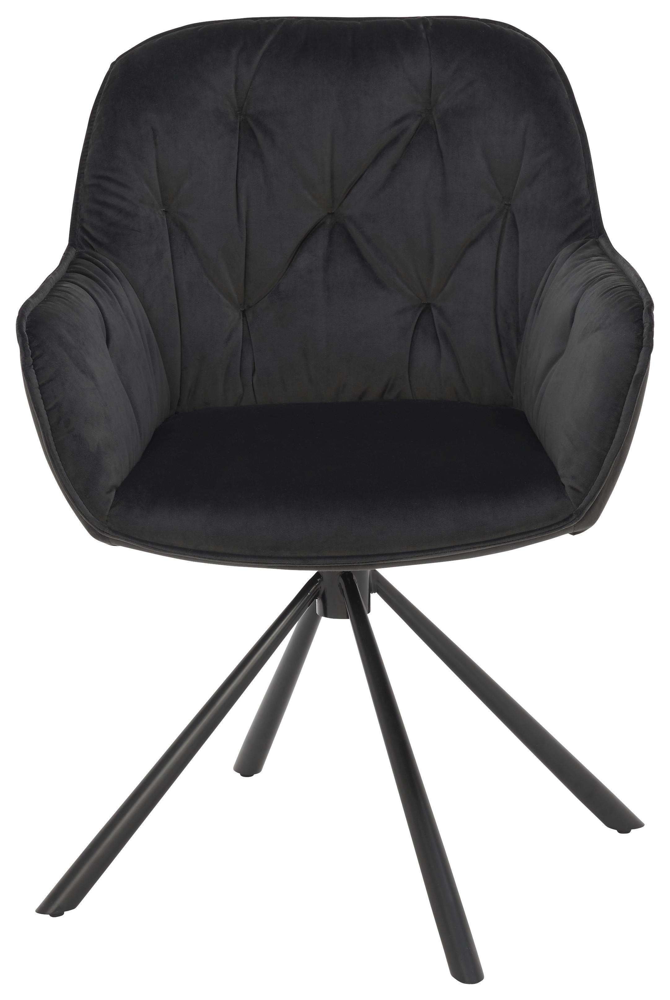 Stol Silvi, Črna, Žamet, Vrtljiv - črna, Moderno, kovina/tekstil (63/85/65cm)