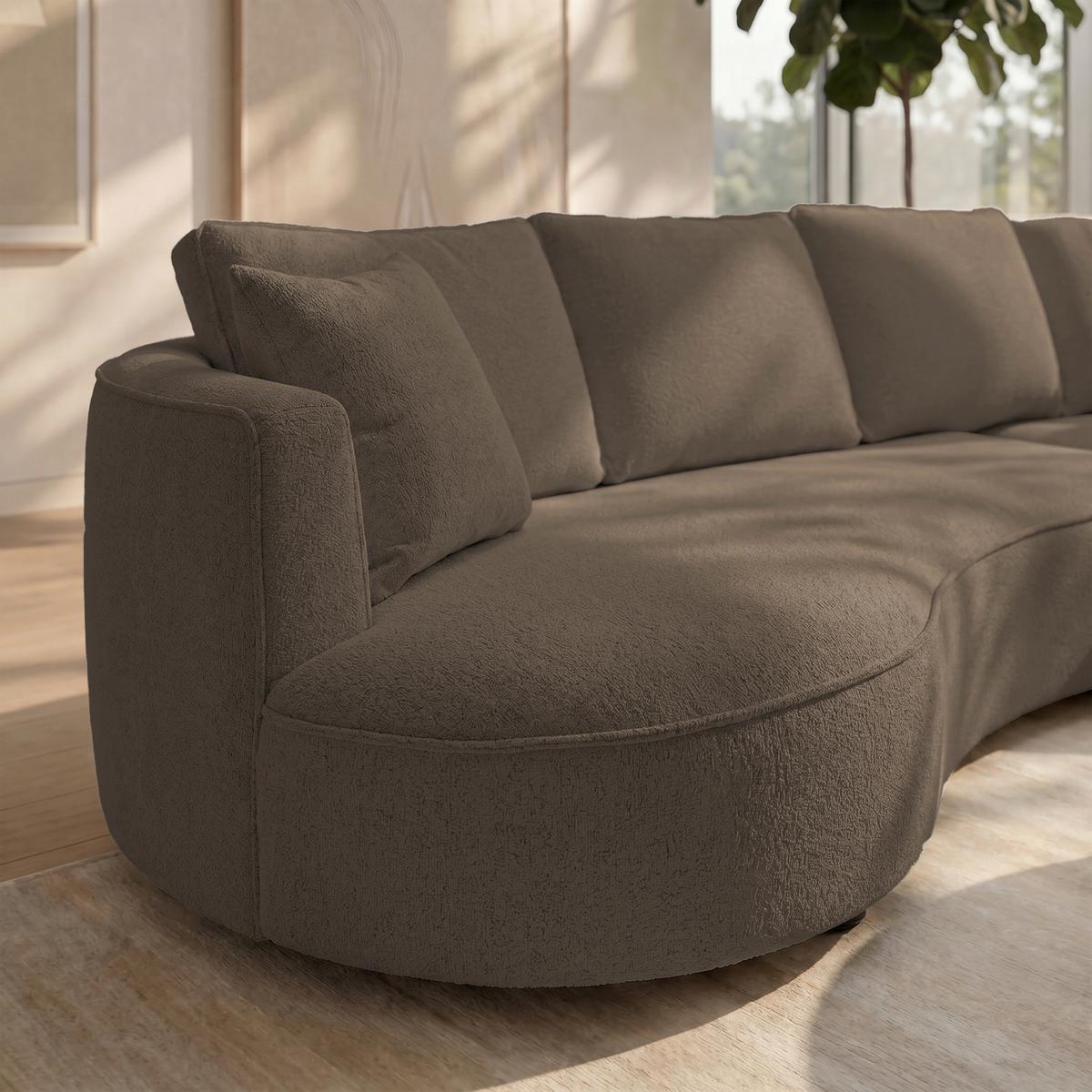 Wohnlandschaft Nilas Braun Chenille mit Hocker - Schwarz/Braun, MODERN, Holz/Textil (322/154cm) - Bessagi Home