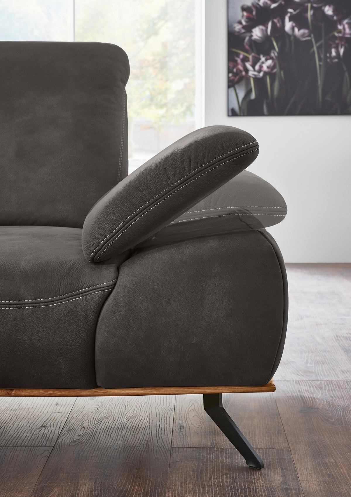 Wohnlandschaft Erling Dunkelgrau - Dunkelgrau/Beige, MODERN, Leder/Metall (187/89/322cm) - Premium Living