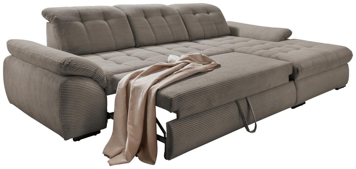 Ecksofa mit Bettkasten Rigatti ca. 314x184 cm Graubraun - Graubraun/Schwarz, MODERN, Textil/Metall (314/184cm) - Livetastic