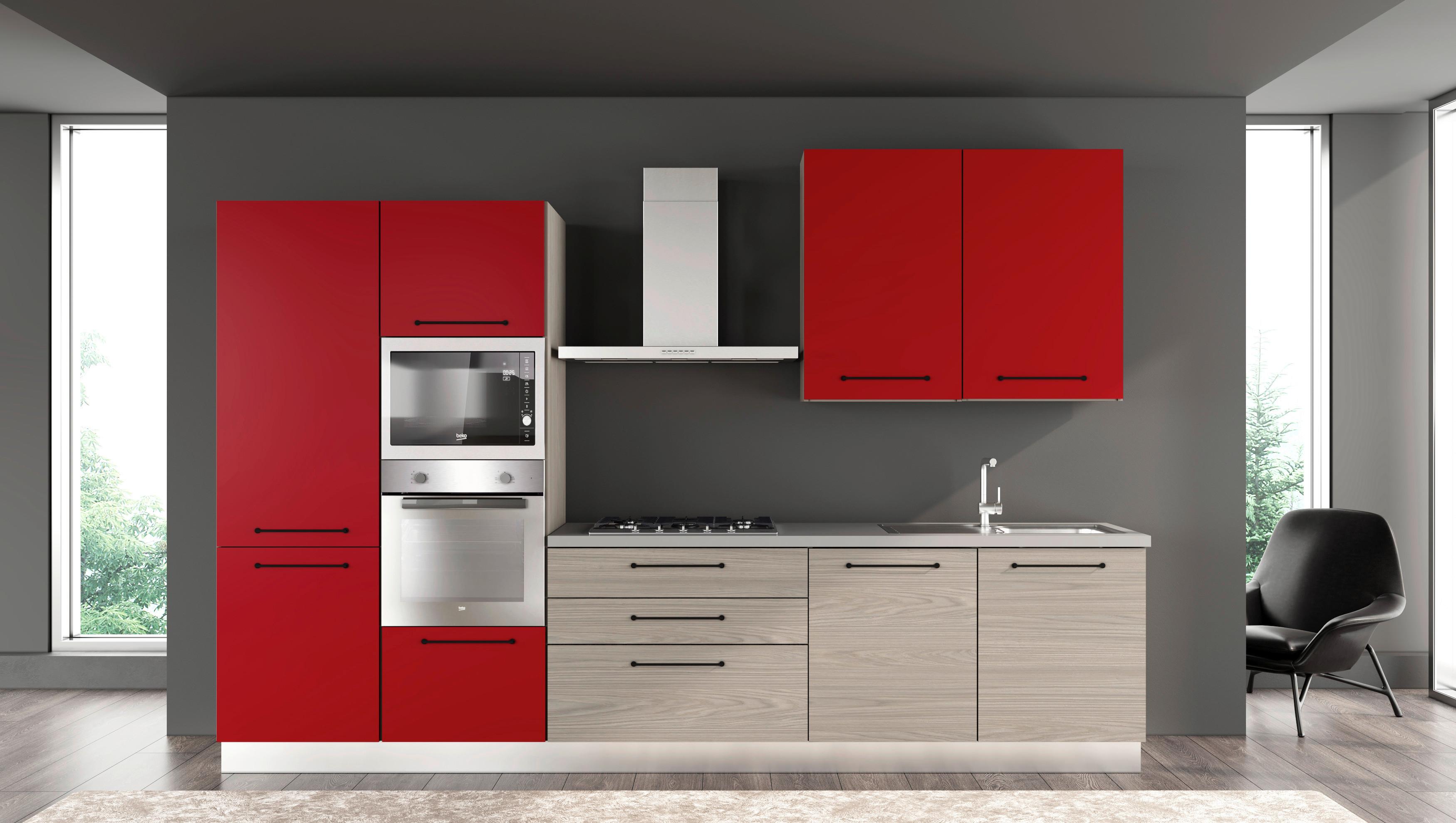 Kuhinjski Blok Line, Z Aparati, 330 Cm - siva/črna, Moderno, kovina/leseni material (330/60/216/240cm) - Mömax