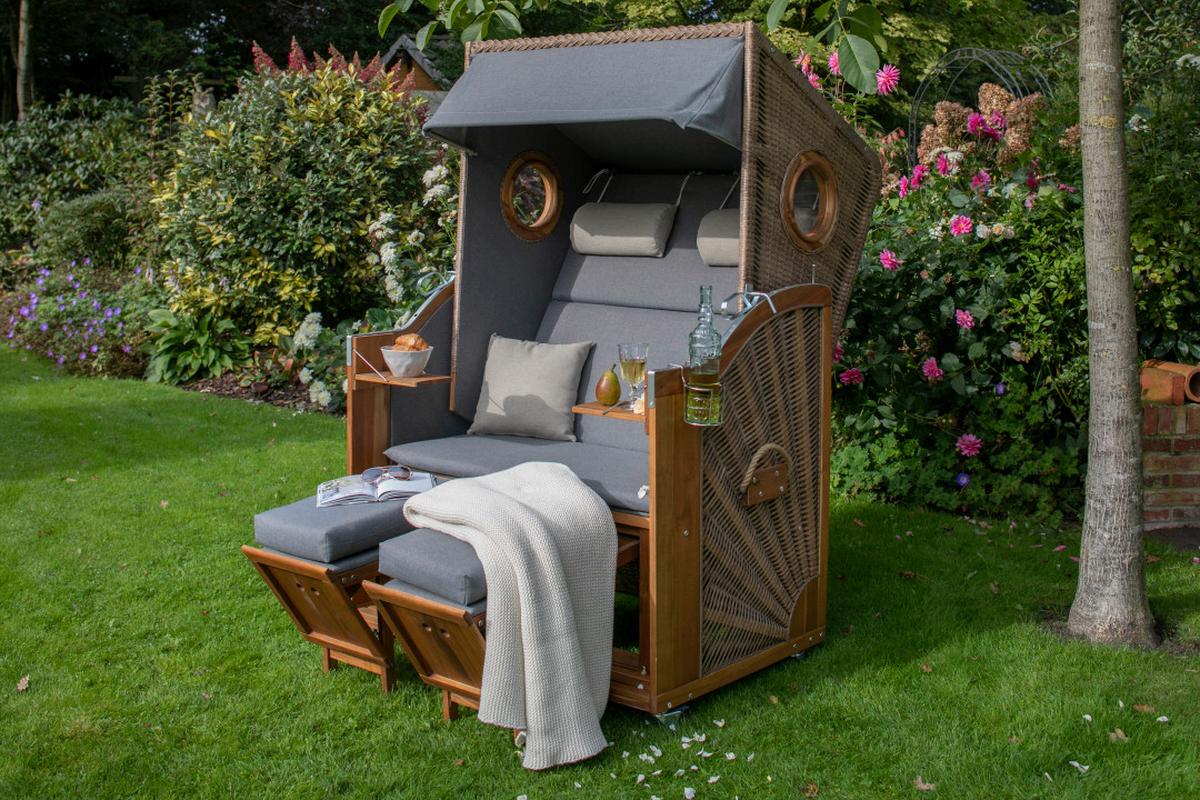 Strandkorb Trend ca. 120x155x80 cm Grau/Beige - Beige/Grau, Basics, Holz/Textil (120/155/80cm)