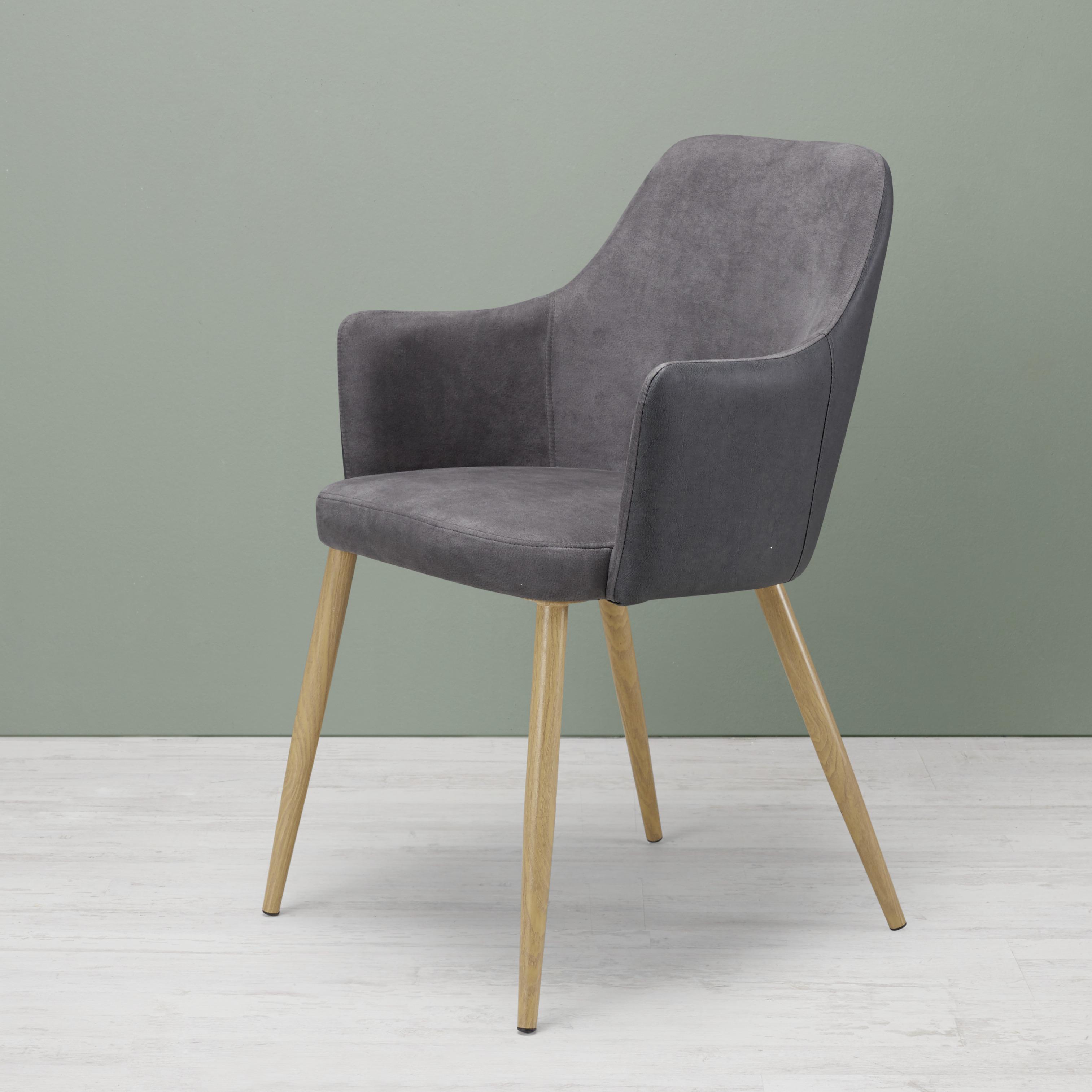 Armlehnstuhl "Chrisi" Gepolstert, Echtholz Beine - Buchefarben/Grau, MODERN, Holz/Textil (58/86/58cm) - Bessagi Home