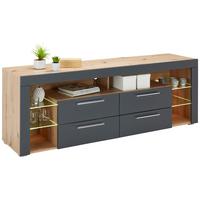 Comodă joasă GOAL 10 - culoare lemn stejar/gri, Modern (179/66/44cm) - Modern Living