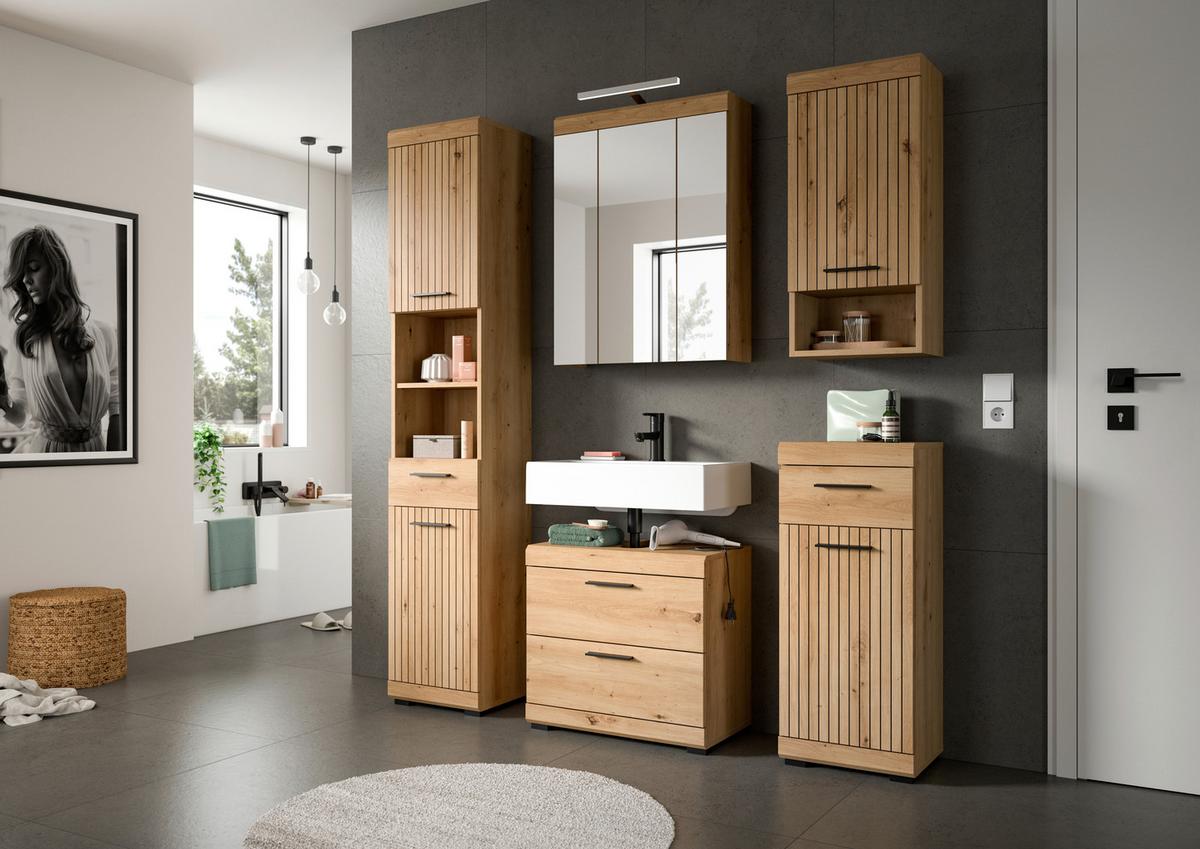 Badezimmer Scout Eiche Artisan 2-teilig - Schwarz/Eiche Artisan, Trend, Glas/Holzwerkstoff (60cm) - MID.YOU