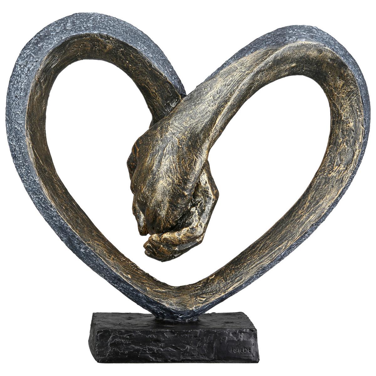 Skulptur Hand in Hand Grau/Bronzefarben - Bronzefarben/Grau, Basics, Kunststoff (26/24,5/10cm)