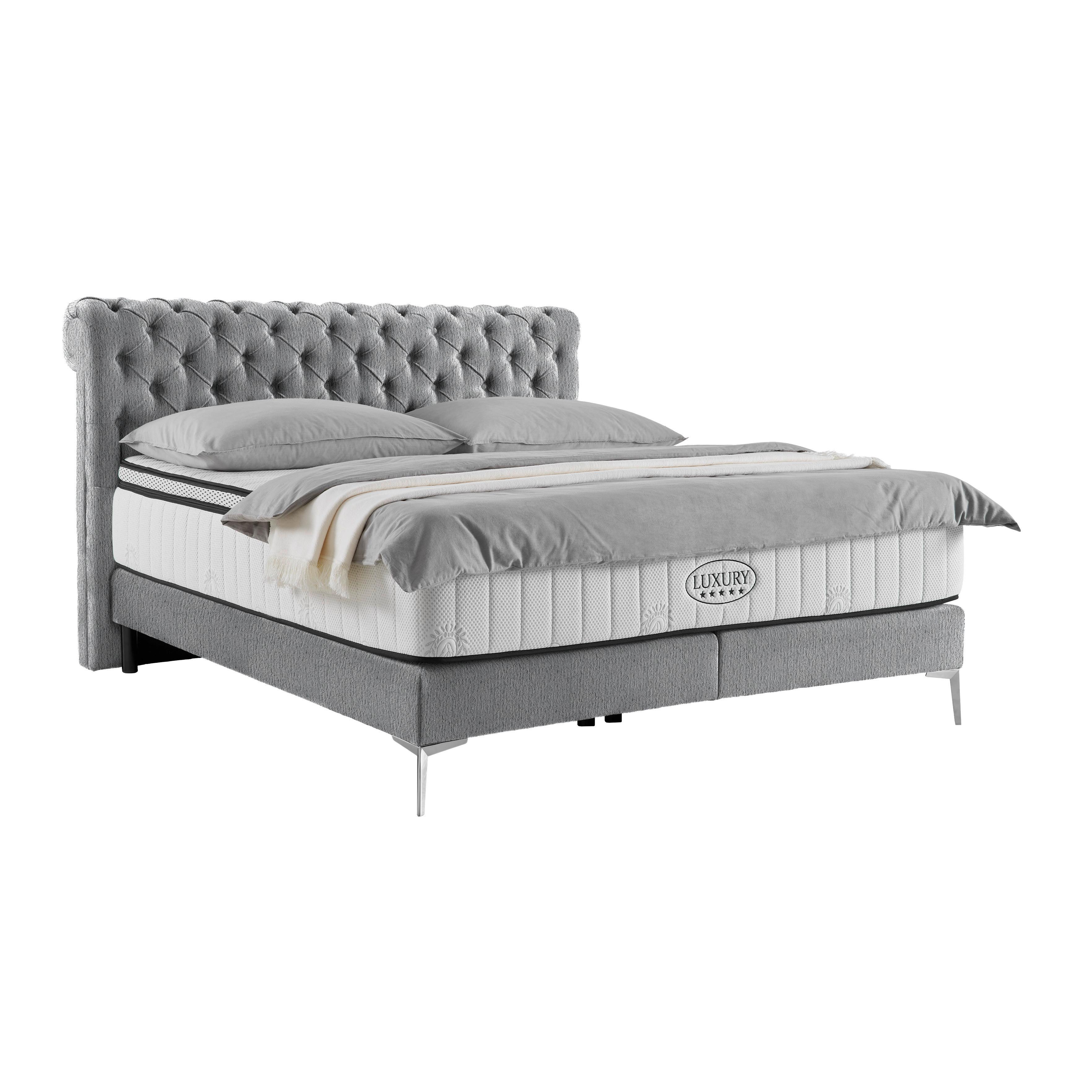 Boxspringbett Queen in Dunkelgrau ca. 180x200cm - Chromfarben/Dunkelgrau, KONVENTIONELL, Textil (180/200cm) - Premium Living
