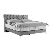 Boxspringbett Queen in Dunkelgrau ca. 160x200cm - Chromfarben/Dunkelgrau, KONVENTIONELL, Textil (160/200cm) - Premium Living