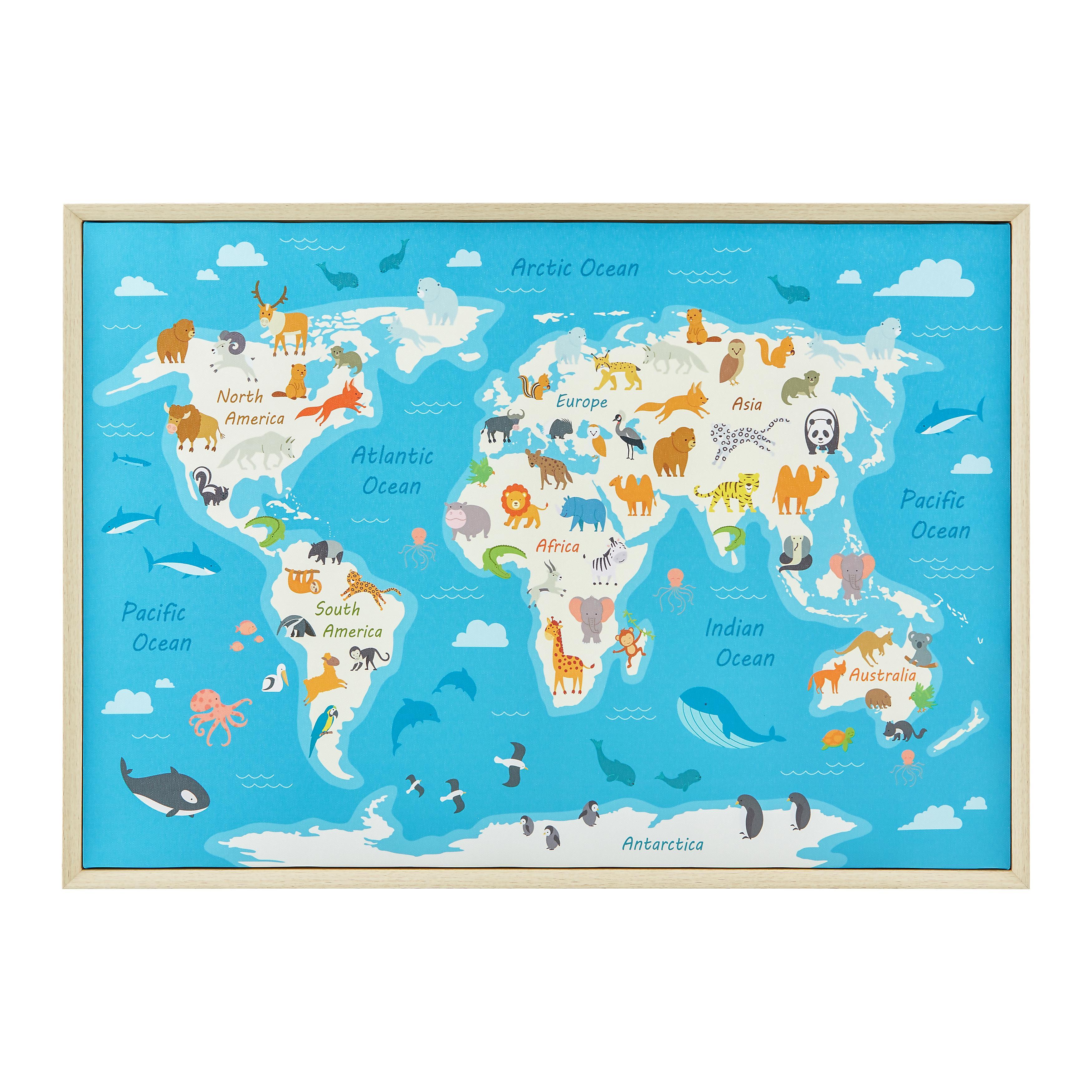 Bild World Map Animal Multicolor ca. 50x70x3,5 cm - Hellbraun/Multicolor, MODERN, Holzwerkstoff/Kunststoff (70/50/3,5cm) - Bessagi Home
