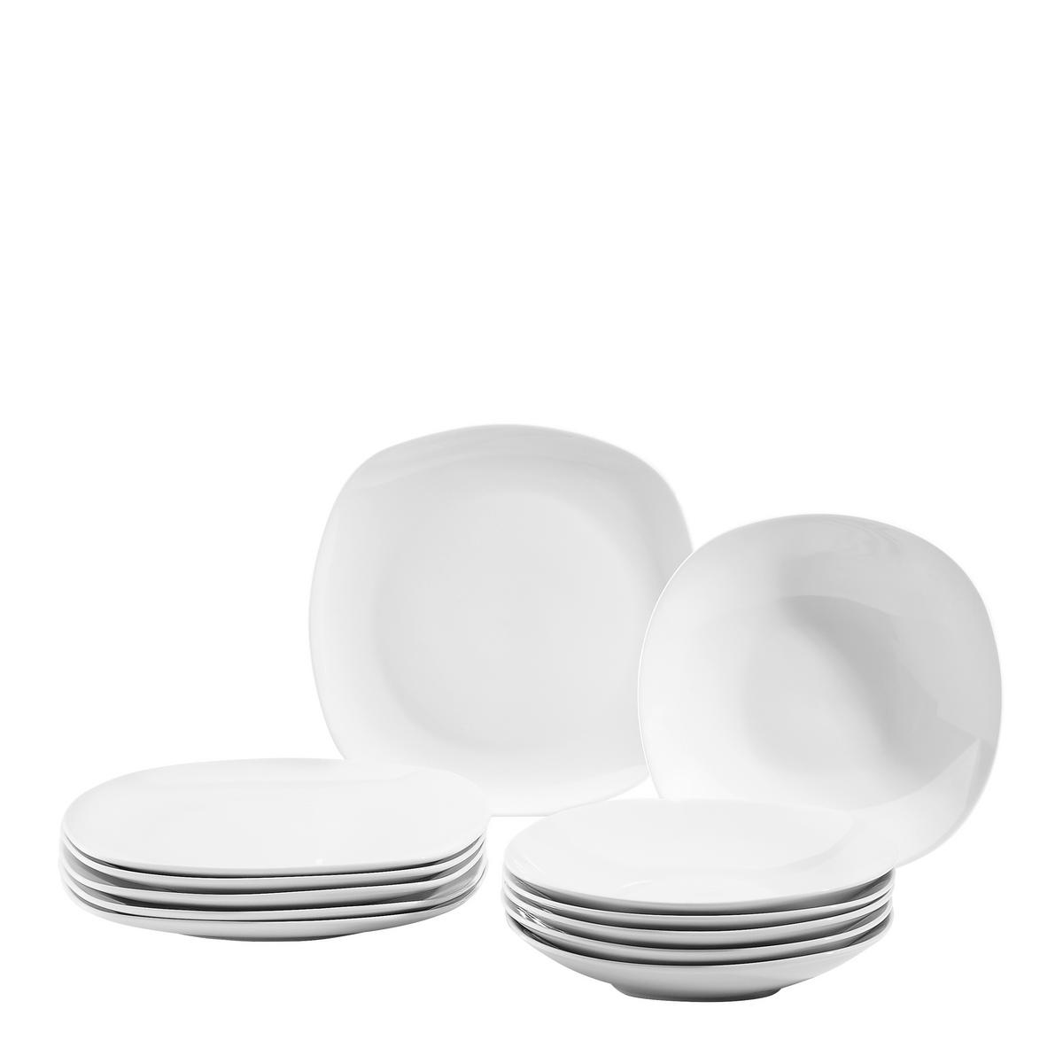 ZASTAWA STOŁOWA 12PCS DINNER SET/SQUARE SHAPE - biały, Basics, ceramika - Boxxx