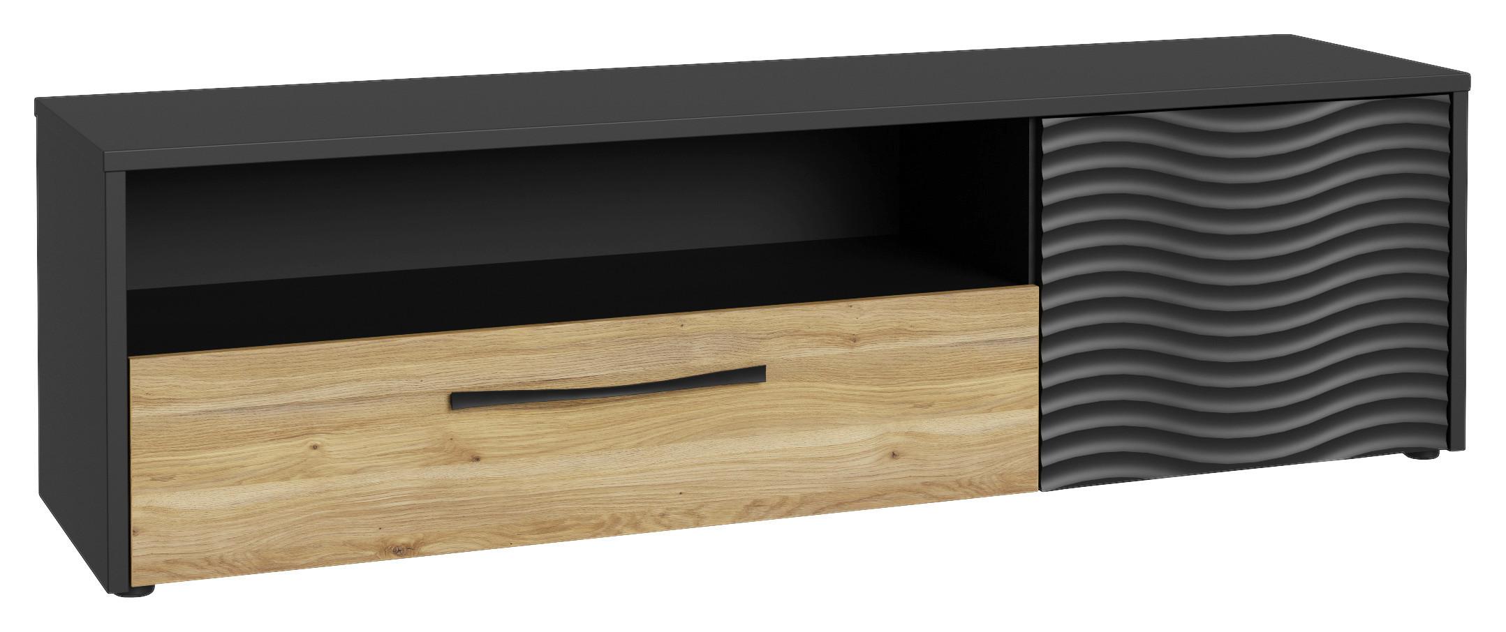 Comodă TV KARLSHAMN - culoare lemn stejar/negru, Modern, material pe bază de lemn (164,2/47,2/42cm) - Modern Living