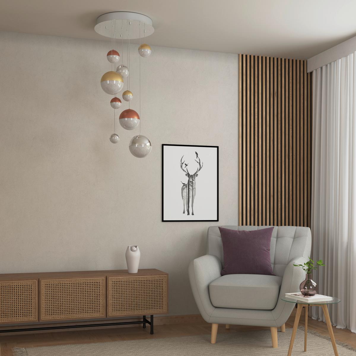 LAMPA WISZĄCA LED STAFFORD *DK* - kolor mosiężny/kolor chromowy, Basics, metal (50/150cm) - Dieter Knoll