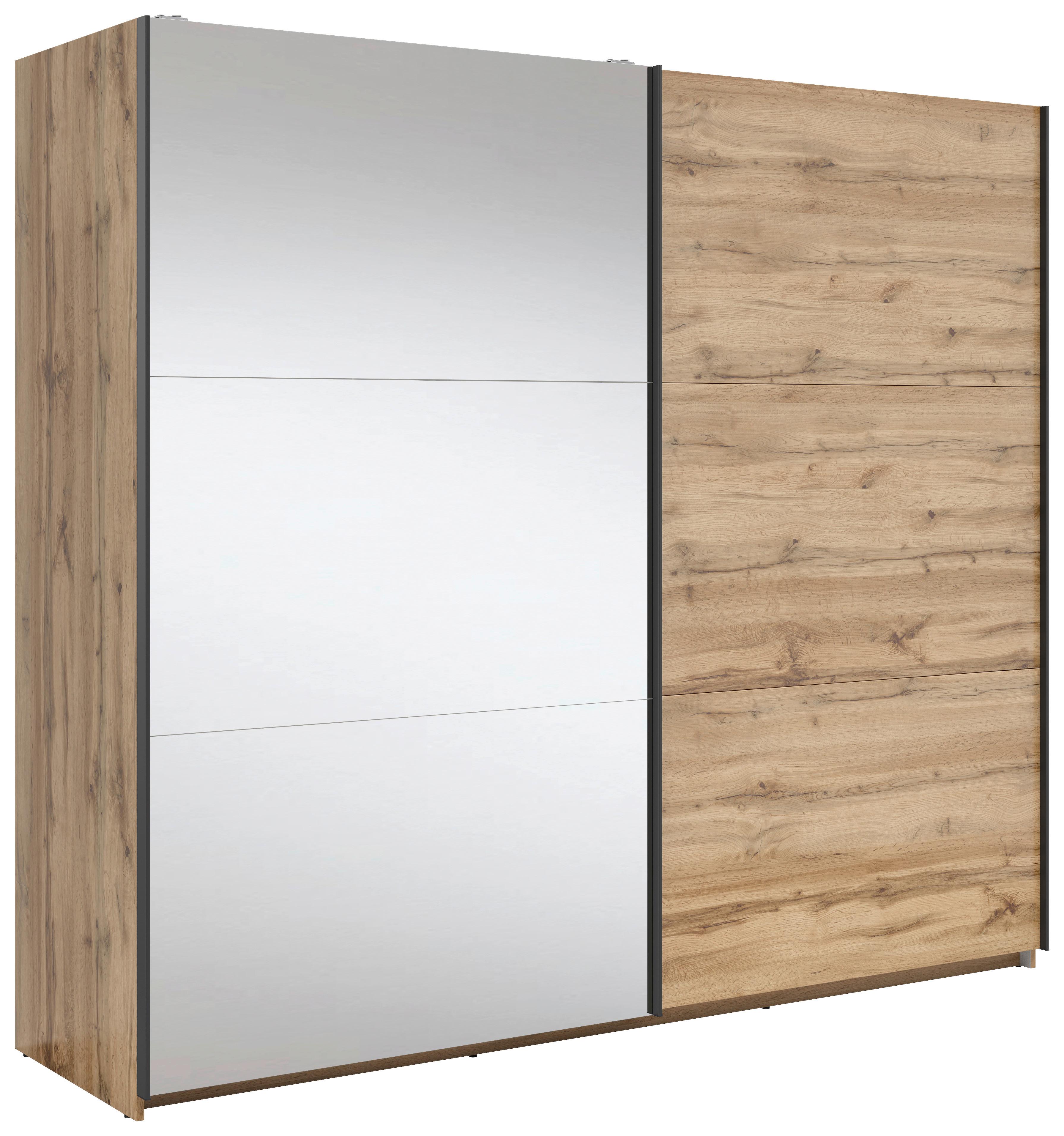 DULAP USI GLISANTE TETRIX - străveziu/stejar Wotan, Modern, sticlă/material pe bază de lemn (220/195,5/60cm) - Modern Living