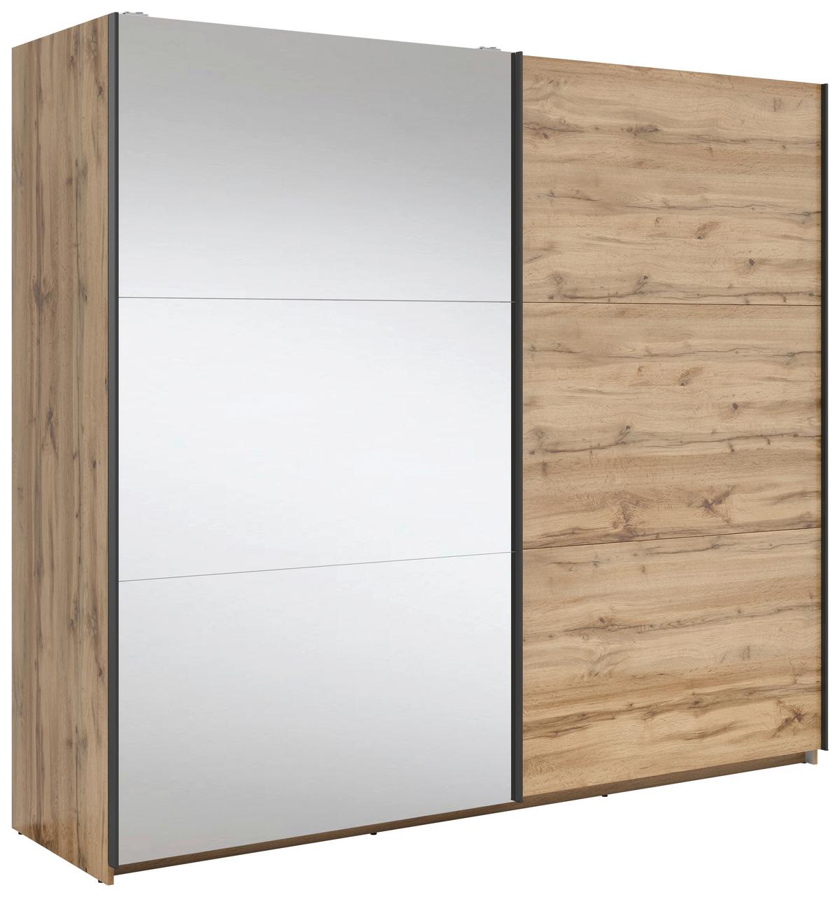 DULAP USI GLISANTE TETRIX - străveziu/stejar Wotan, Modern, sticlă/material pe bază de lemn (220/195,5/60cm) - Modern Living