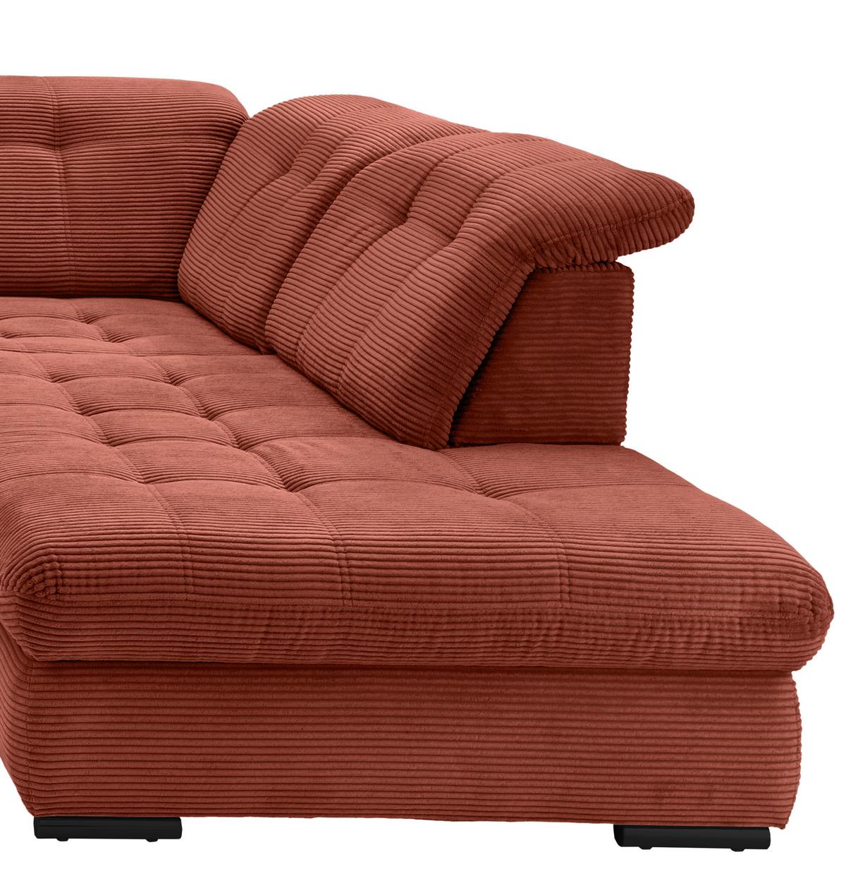 Wohnlandschaft Rigatti Koralle Cord mit Bettkasten - Koralle/Schwarz, MODERN, Textil/Metall (184/387/252cm) - Livetastic