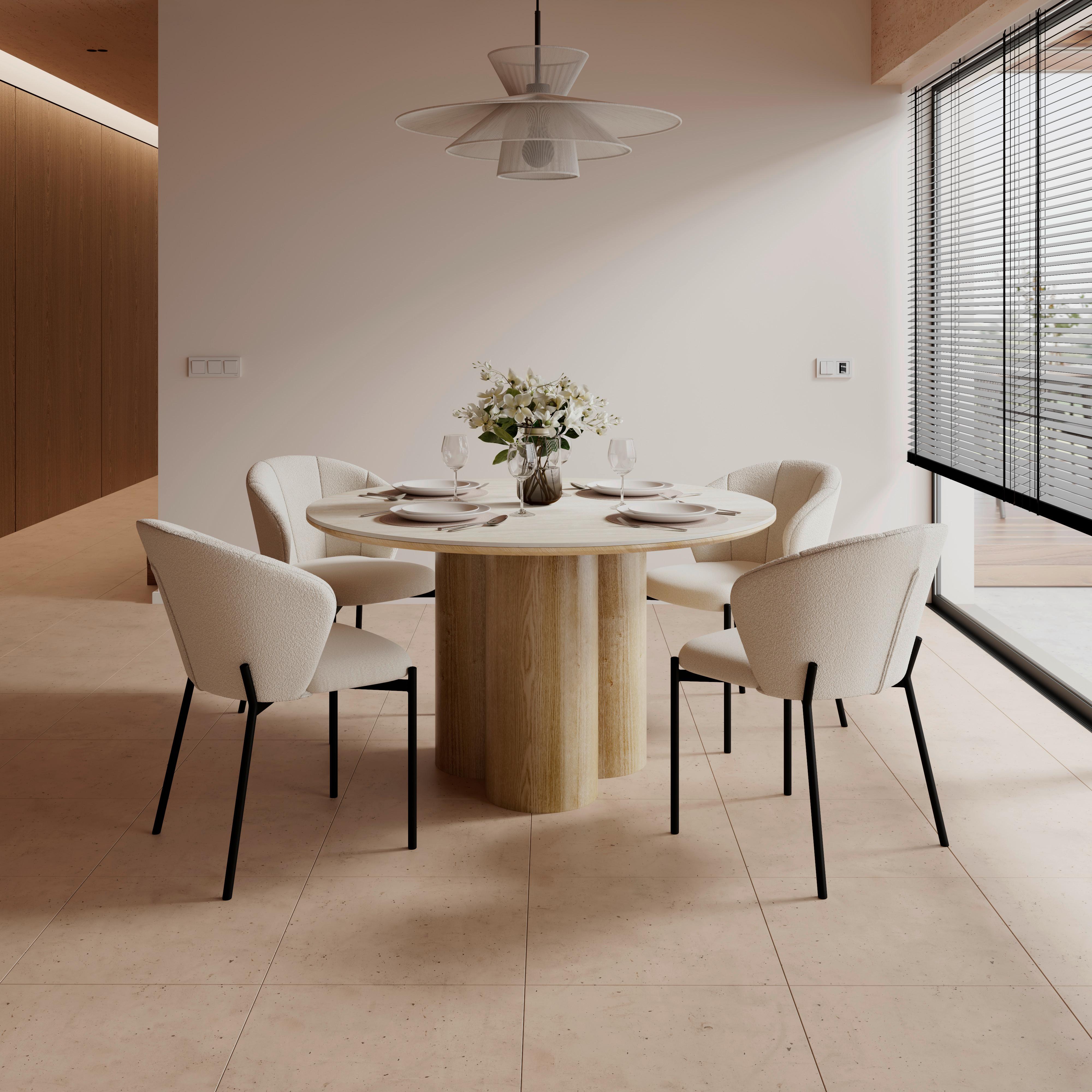 Jedilna Miza Kiano, Naravne Barve, Porcelan, Ø 130cm - krem barve/naravne barve, Moderno, leseni material/les (130/75cm) - Bessagi Home