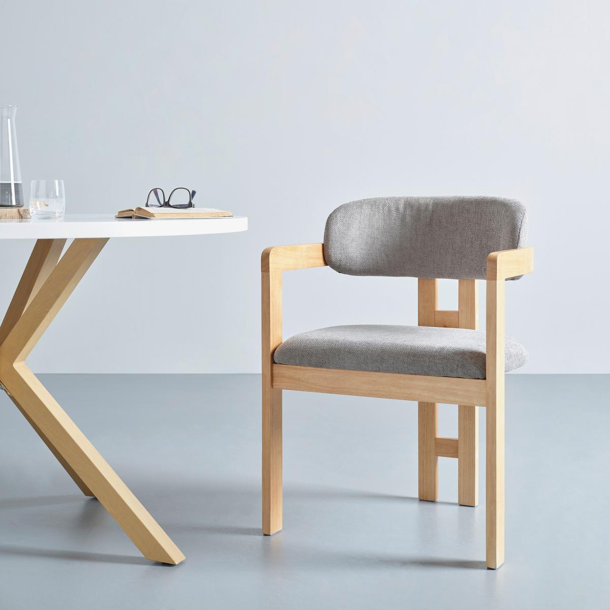KRZESŁO Z PODŁOKIETNIKAMI SALLY - kolor dębowy/szary, Modern, drewno/tkanina (60/80/52cm) - MID.YOU