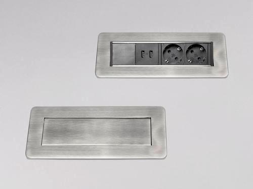 Steckdosenelement Flip - Edelstahlfarben (24,5/9,4/11,2cm) - HKT