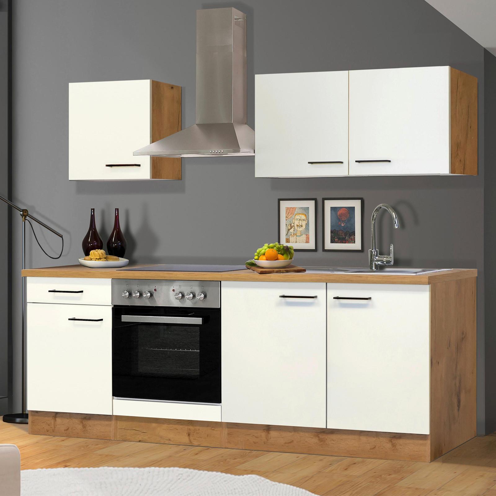 Kuhinjski Blok Z Aparati Avila, Magnolija, Barva Hrasta - magnolija/črna, Moderno, kovina/leseni material (210cm) - FlexWell