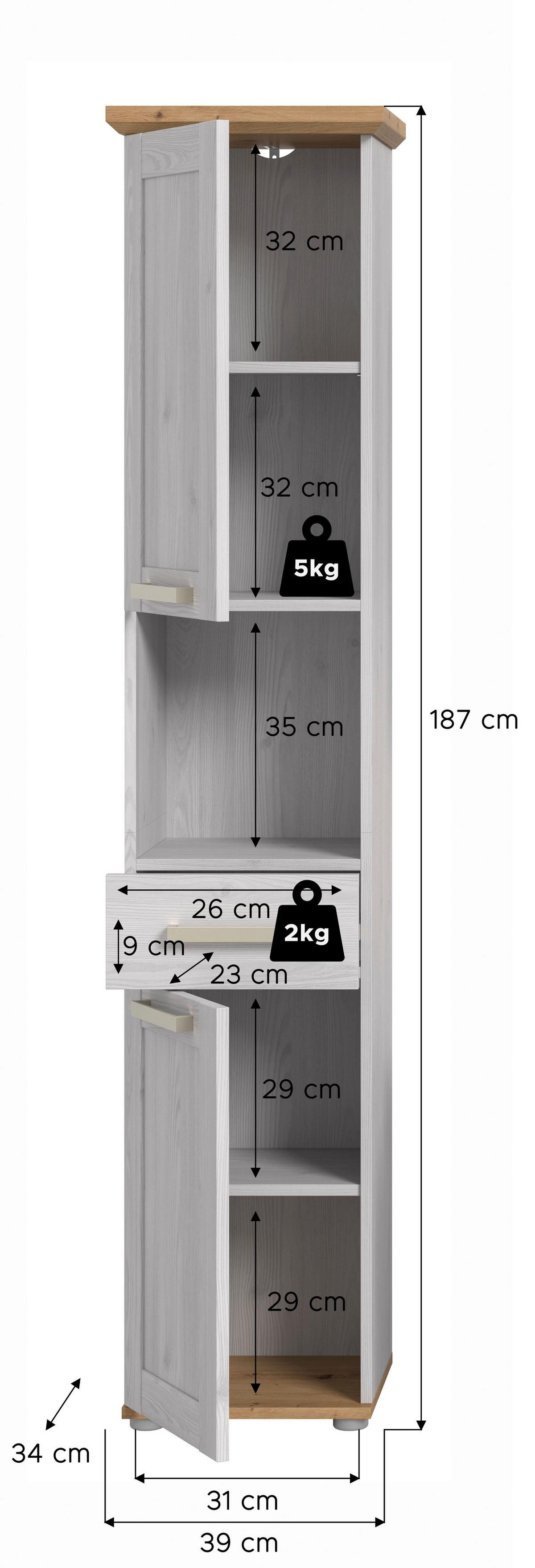 Hochschrank Verona Lärchenfarben/Eiche Artisan - Silberfarben/Lärchefarben, Trend, Holzwerkstoff/Kunststoff (39/187/34cm) - MID.YOU