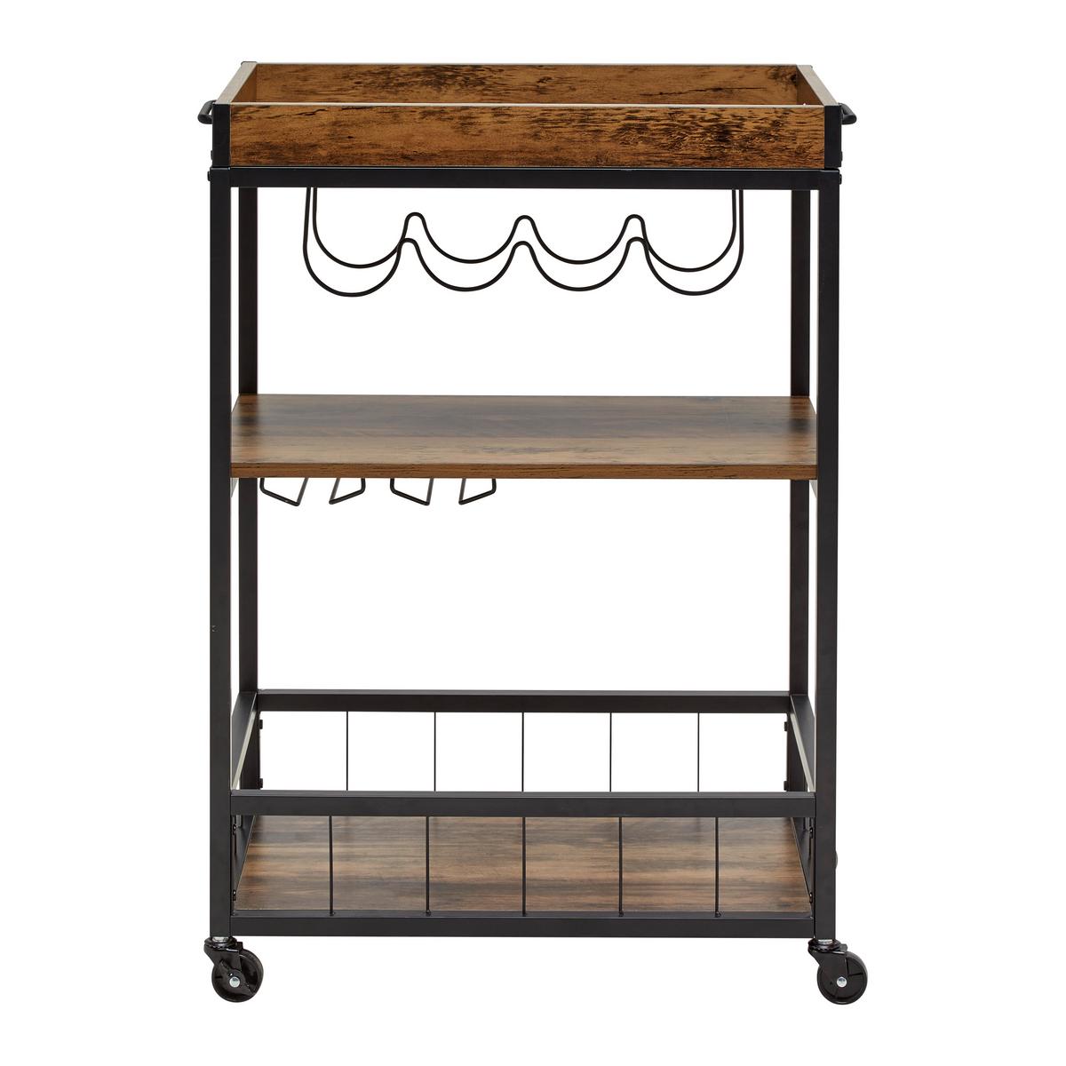 Servierwagen Madras Naturfarben/Schwarz - Schwarz/Naturfarben, MODERN, Holzwerkstoff/Kunststoff (67/88/39,5cm) - Mömax