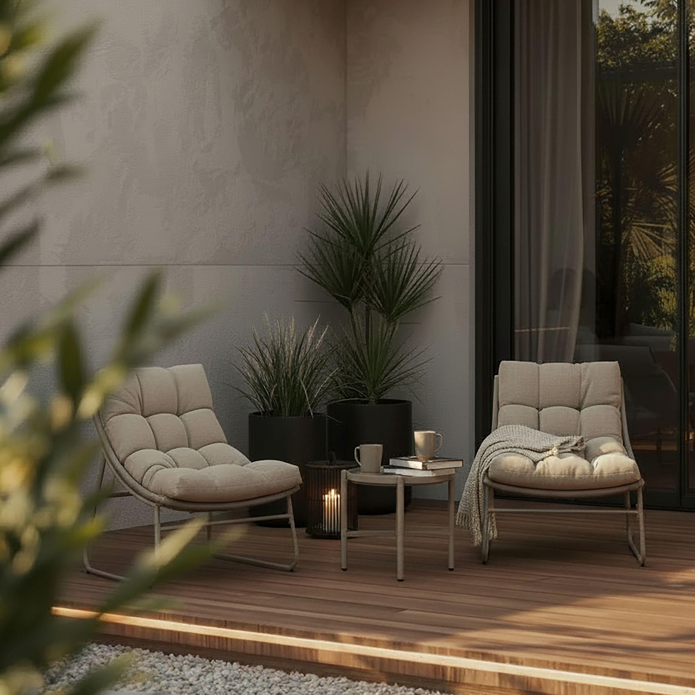 Balkonset Elia Creme Metall/Outdoorstoff - Creme, MODERN, Kunststoff/Textil - Bessagi Garden