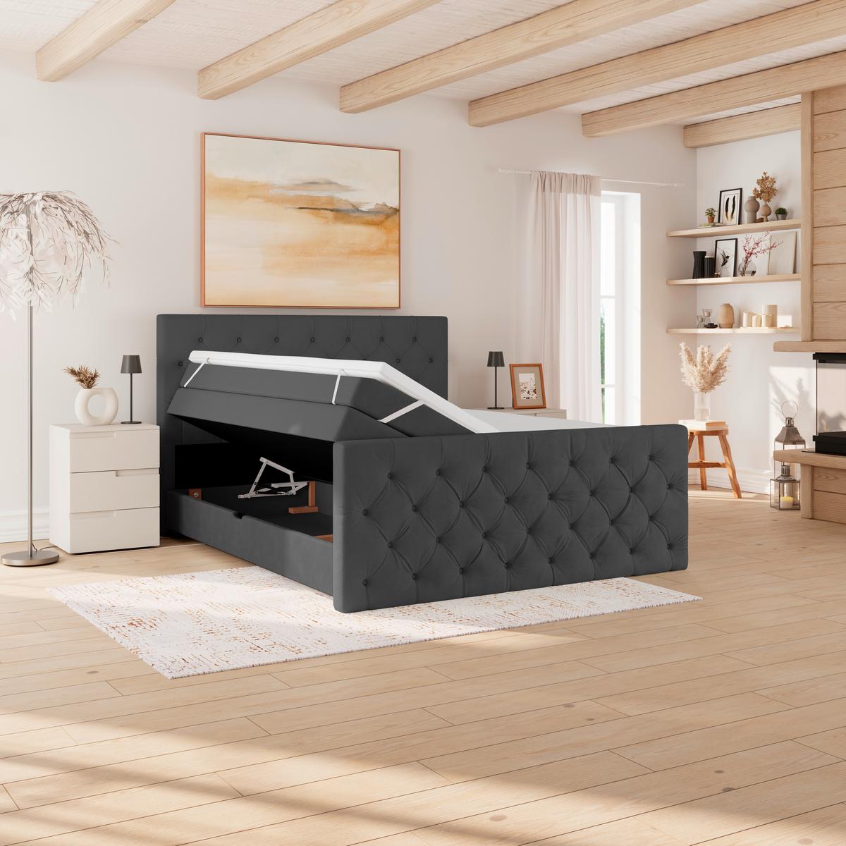 Boxspring Krevet Elio - boje grafita/bež, Romantično / ladanjski, tekstil/plastika (160/200cm) - Modern Living