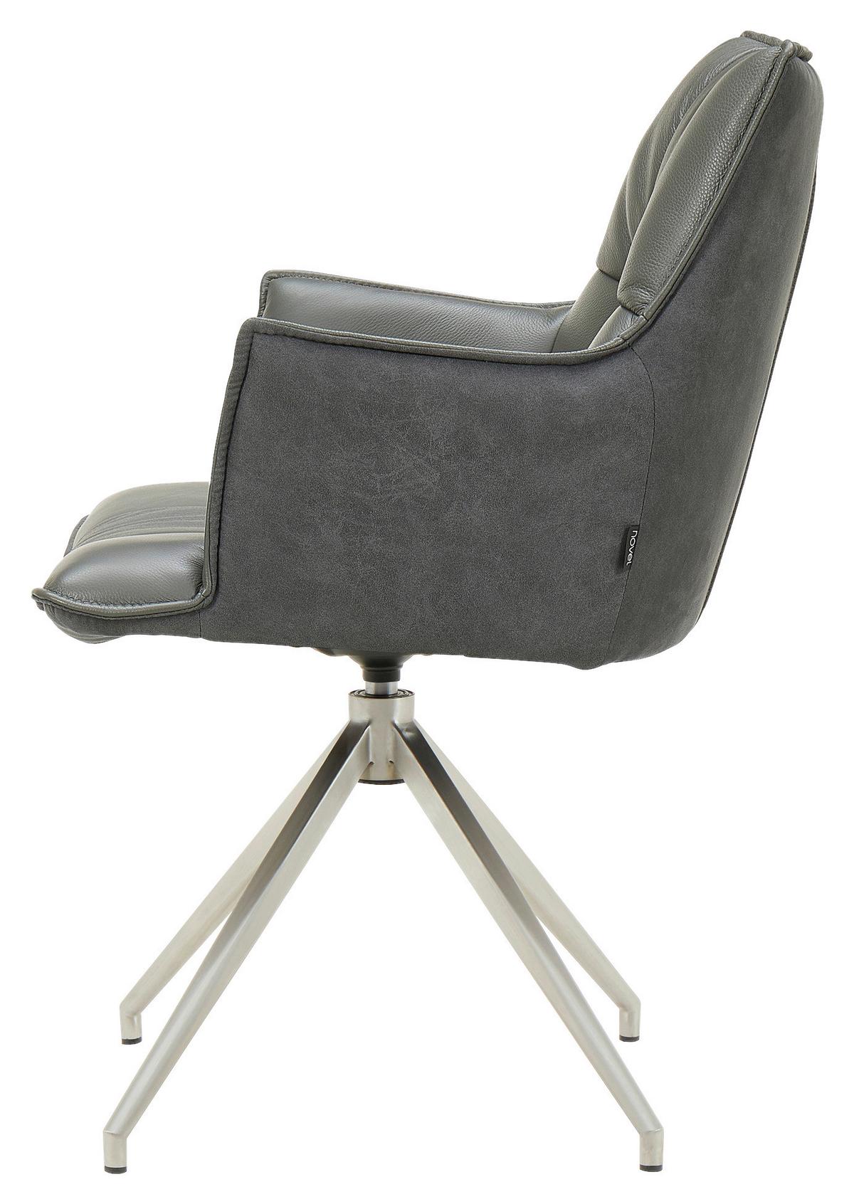 KRZESŁO Z PODŁOKIETNIKAMI OSAKA 3.0 - antracytowy/kolor stalowy, Design, skóra/metal (60,5/89,5/63cm) - Novel