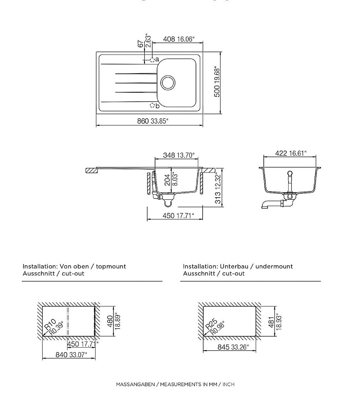 Grantispüle Orlando ca. 86x20,9x50 cm Weiß - Weiß, Trend, Stein (86/20,9/50cm) - Respekta