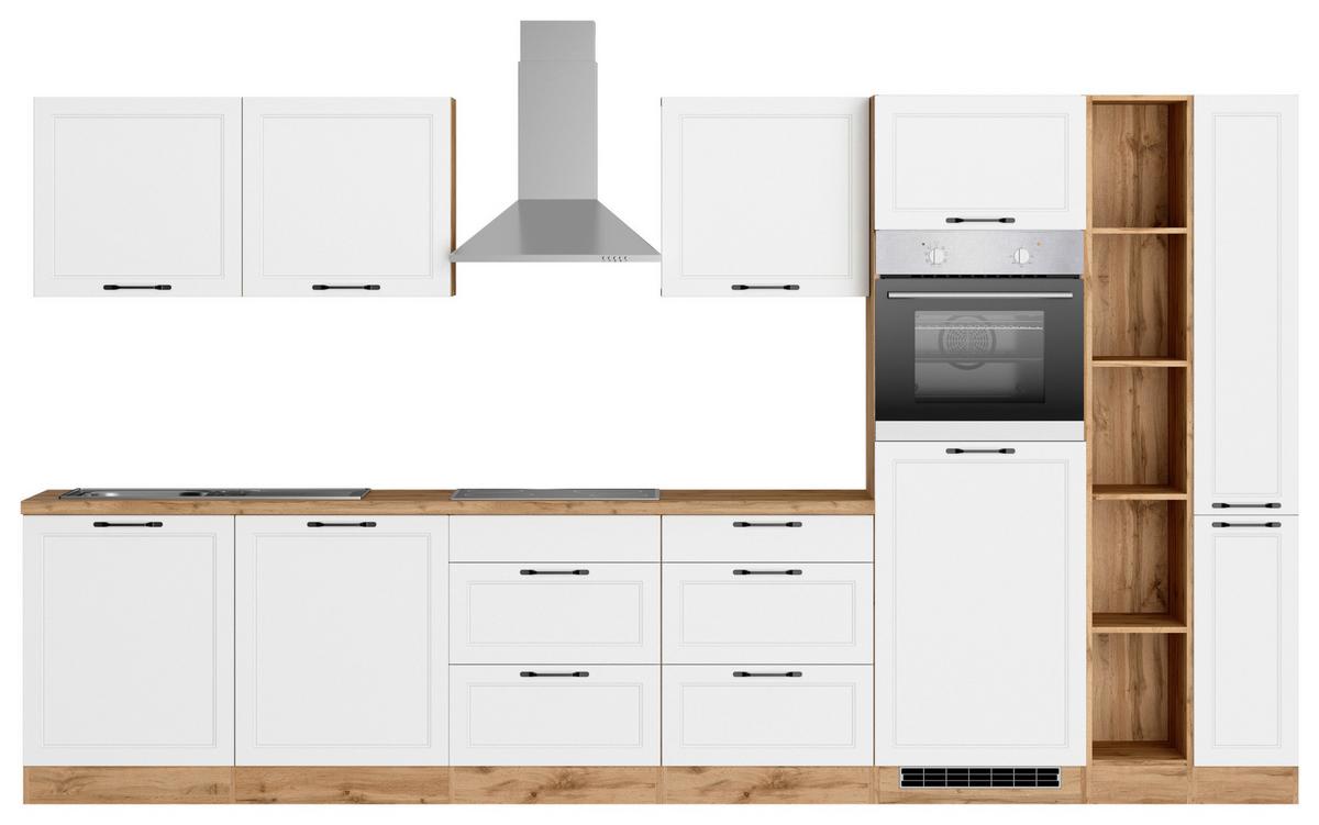 Küchenzeile Meran mit Geräten ca. 360 cm Weiß/Eiche Dekor - Eiche Wotan/Schwarz, LIFESTYLE, Holzwerkstoff/Metall (360cm) - Held