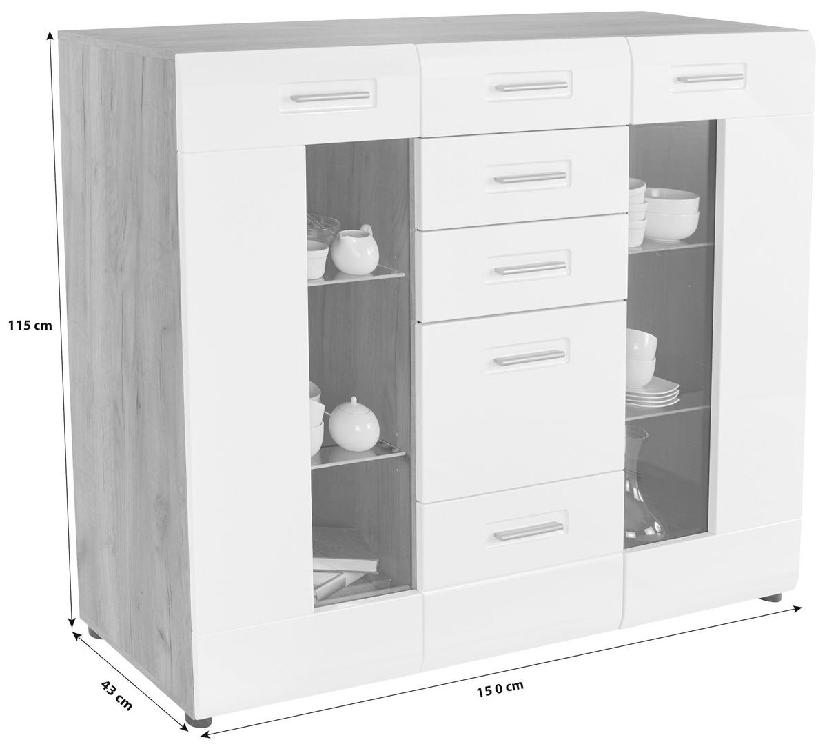 Visoka Komoda Avensis, Bela, Barva Hrasta - barve kroma/črna, Moderno, umetna masa/steklo (150/114,6/43,1cm) - Mömax