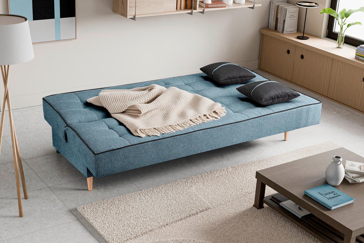 Schlafsofa Bono Blau - Blau/Hellbraun, Basics, Holz/Textil (199/91/91cm) - MID.YOU