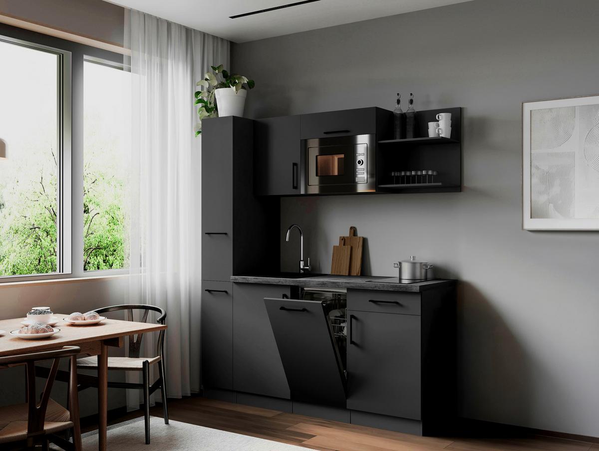 Küchenblock Oliver m. Geräten Grau - Grau, Trend, Holzwerkstoff/Metall (175cm) - Respekta